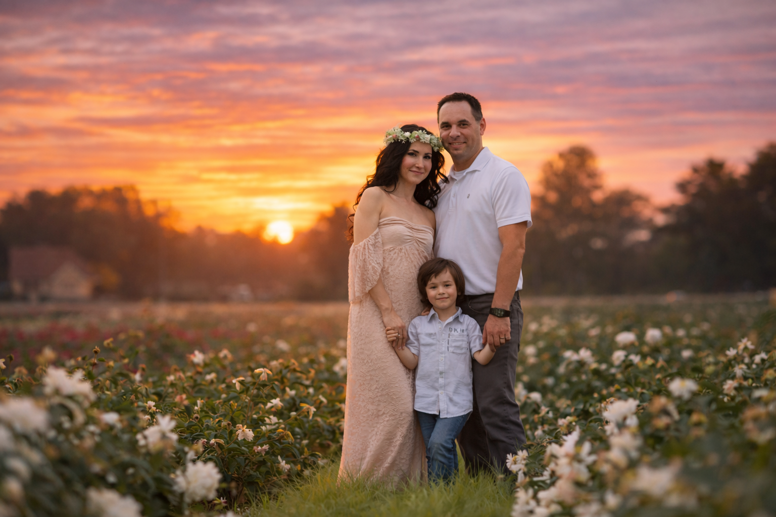 Fine art family portrait at sunset in South Jersey with parents and children