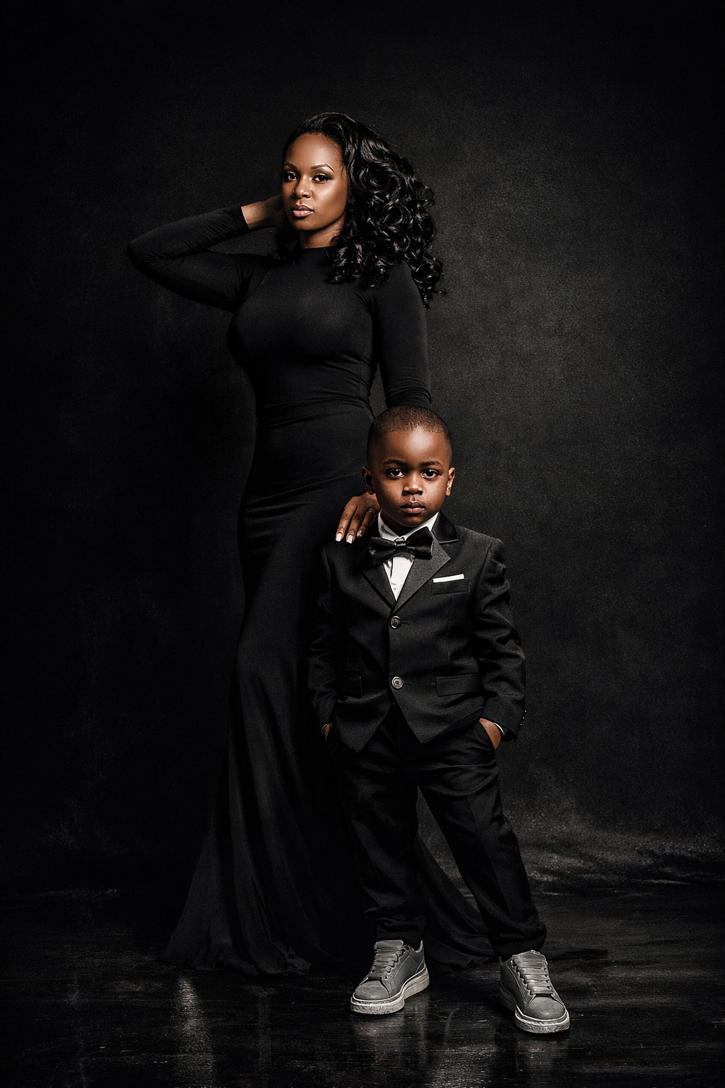 Elegant mother and child portrait in formal clothing created by a South Jersey and PHiladelphia family photographer in a fine art style.