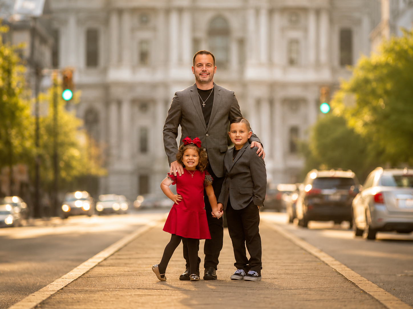 philadelphia portrait of dad with his two kids