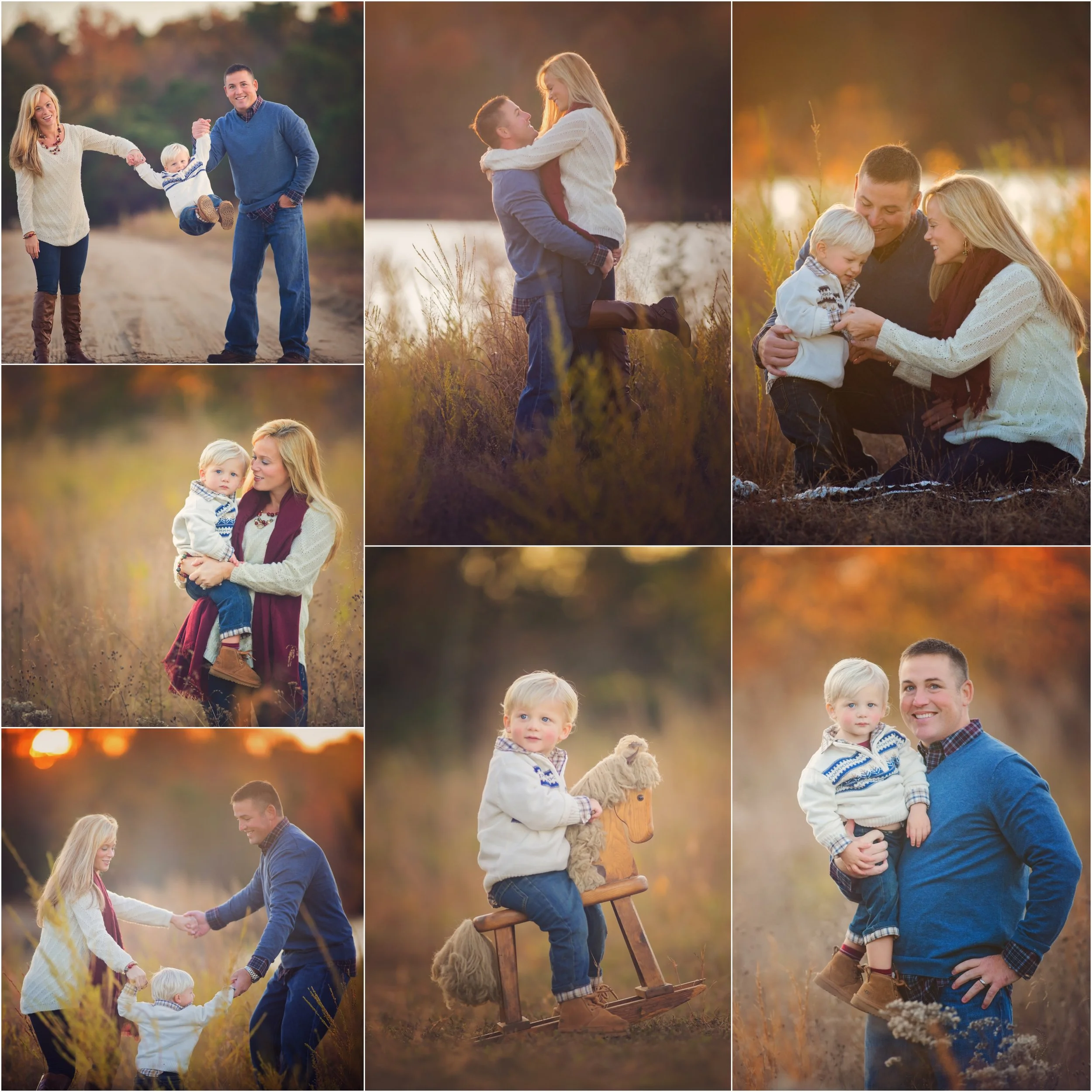 Collage of a family photography session in Millville New Jersey featuring parents and child during an outdoor portrait session captured by a South Jersey family photographer.