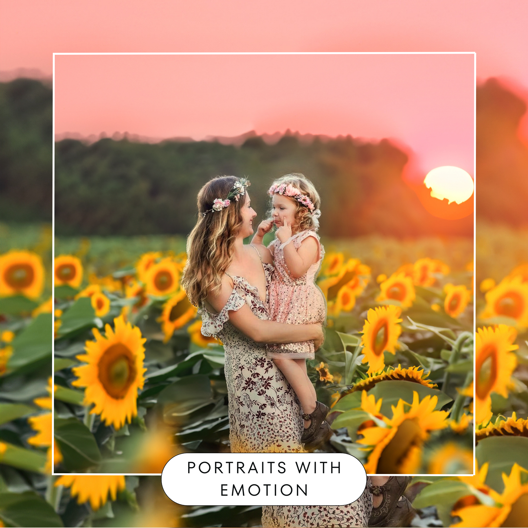 mom and her daughter smiling in the sunflowers together