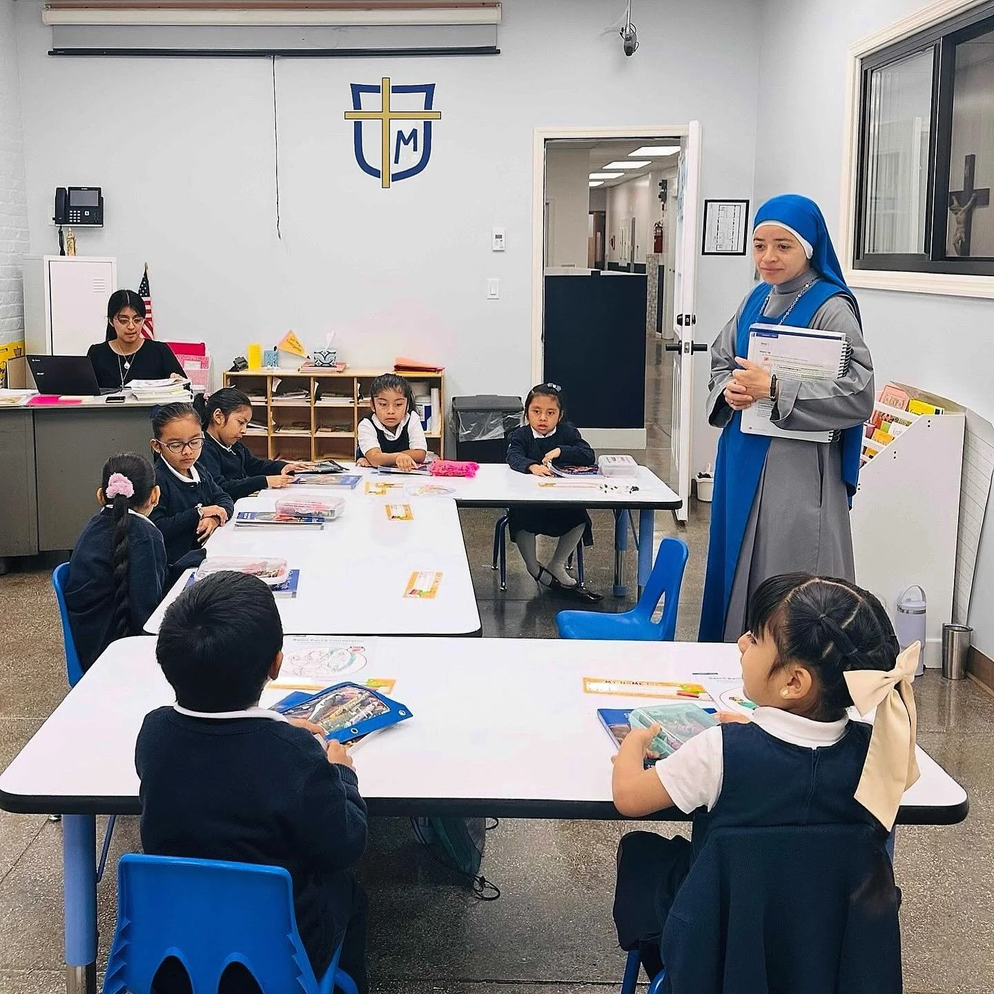 Kindergarten religion class with Sr. Altar. Happy Friday Everyone! #nyccatholicschool #catholiceducation #kindergartencatholics
