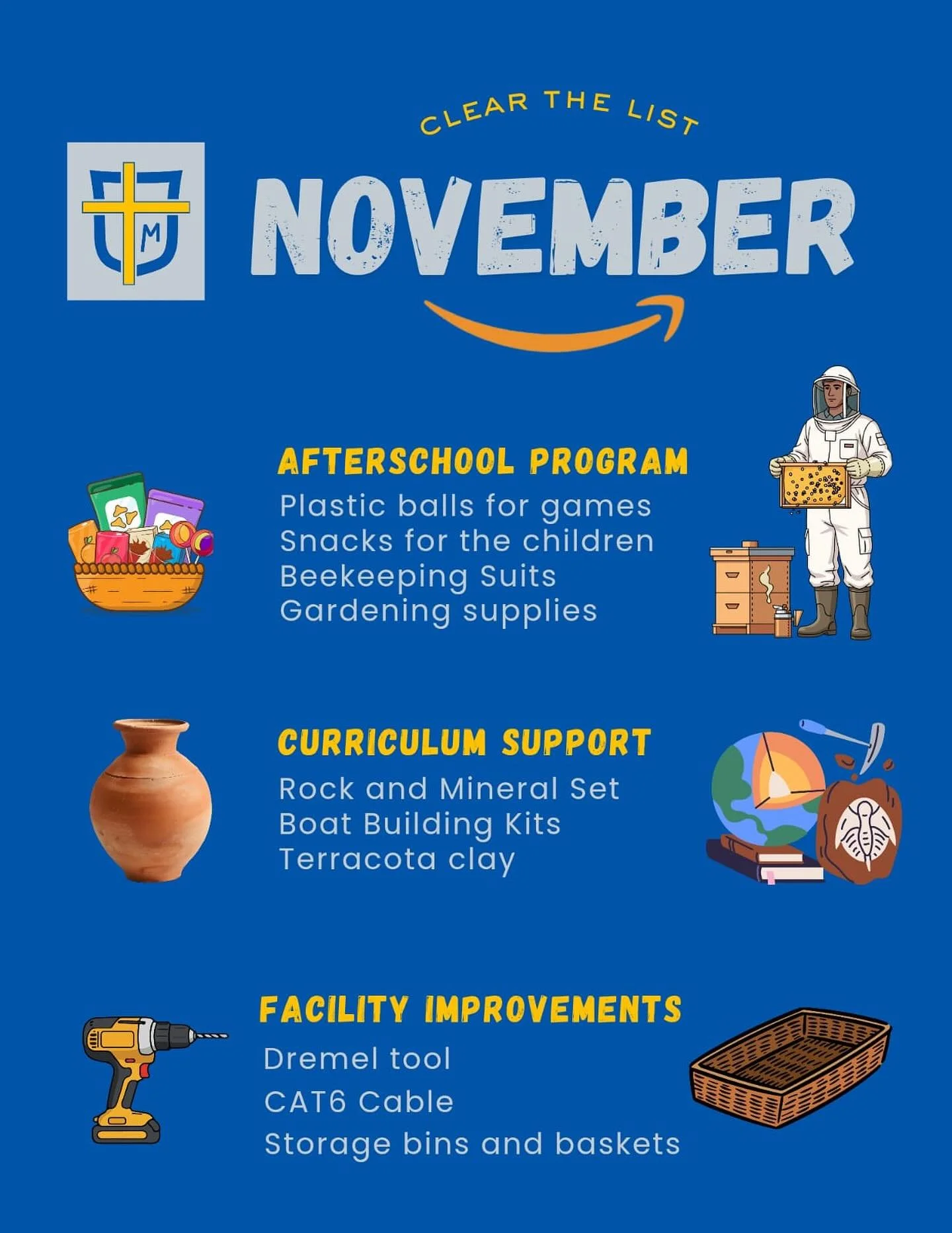 Happy November! If you are able to help our independent school in any way please click on the &ldquo;Clear the List&rdquo; link in our bio. God Bless!