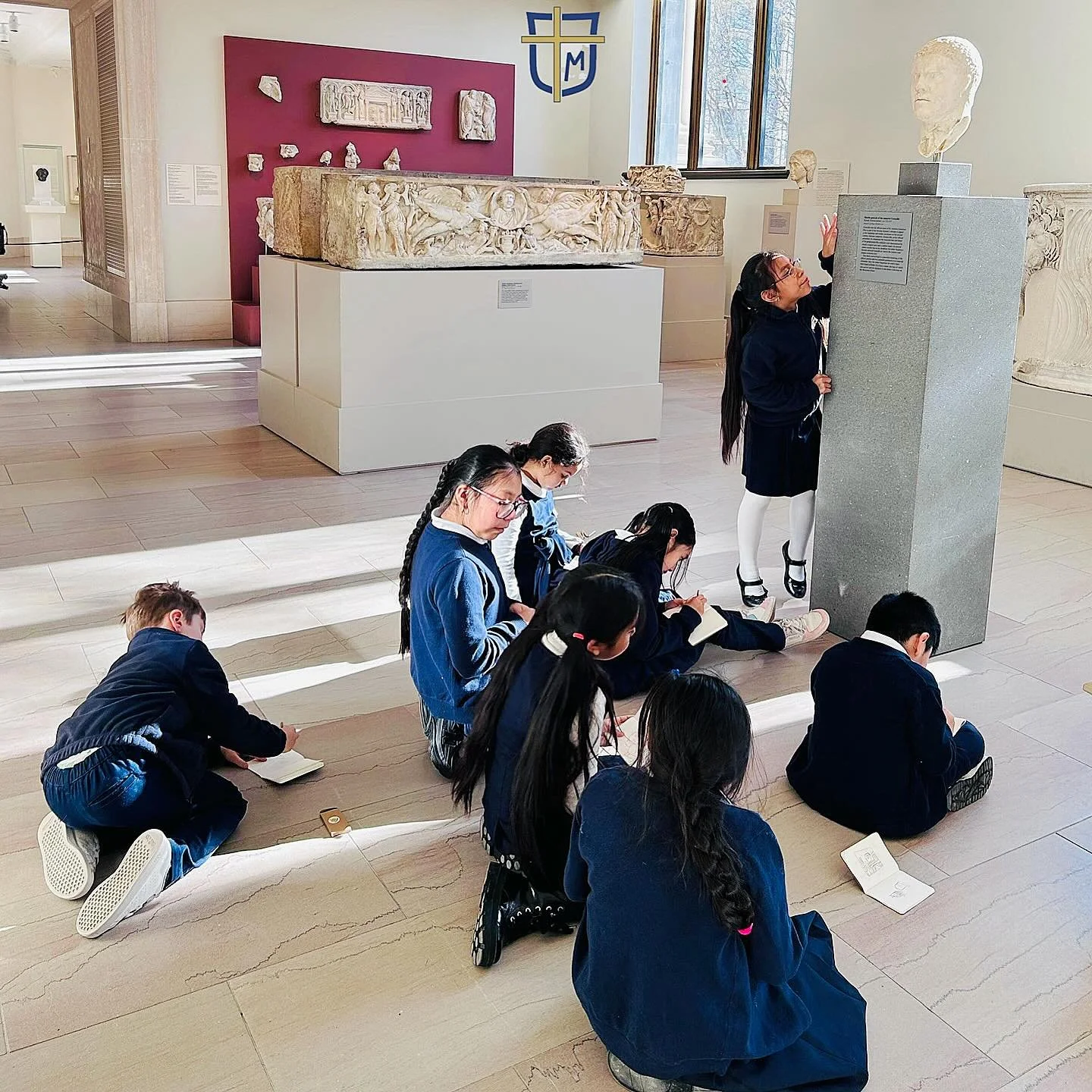 This week first, second, &amp; third grades visited the Met again! Our school goes on at least one field trip a month in our great city. Here some of the students are observing a marble portrait of Marcus Aurelius as they learn about the Roman Empire