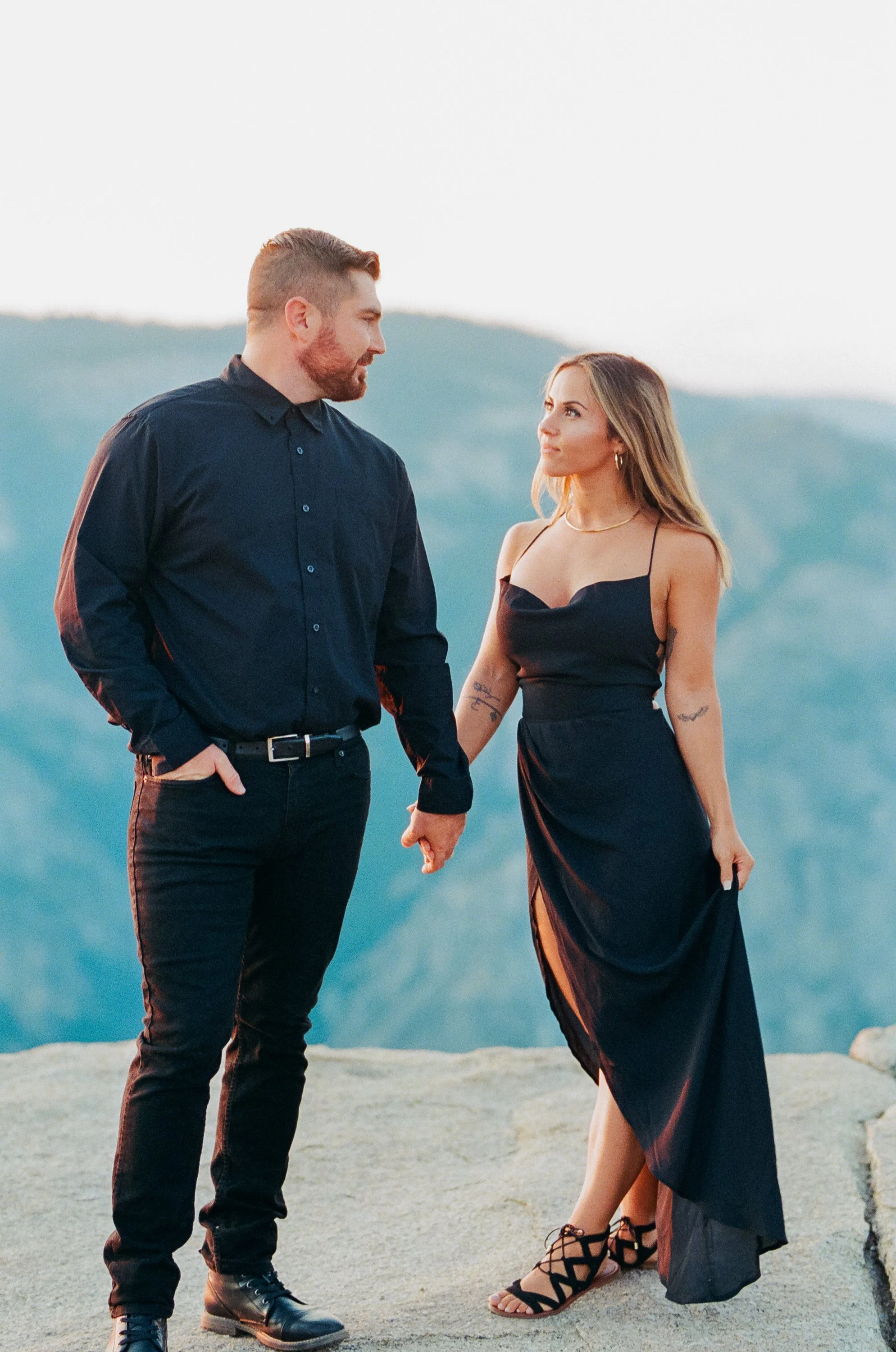 Portrait of engaged couple in alaska mountains