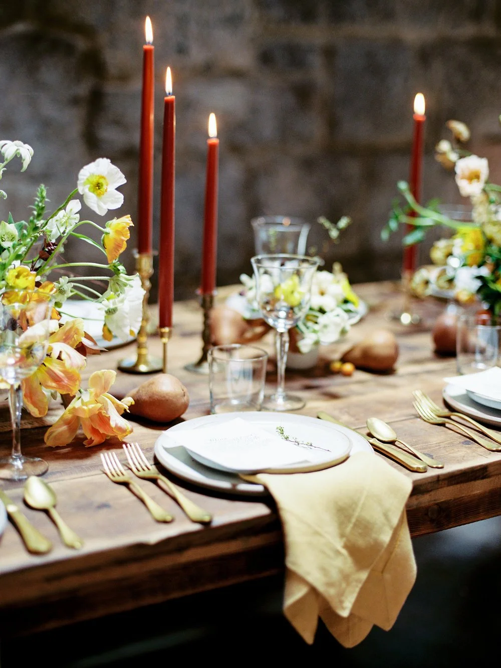 Moody autumn fall wedding reception details interior