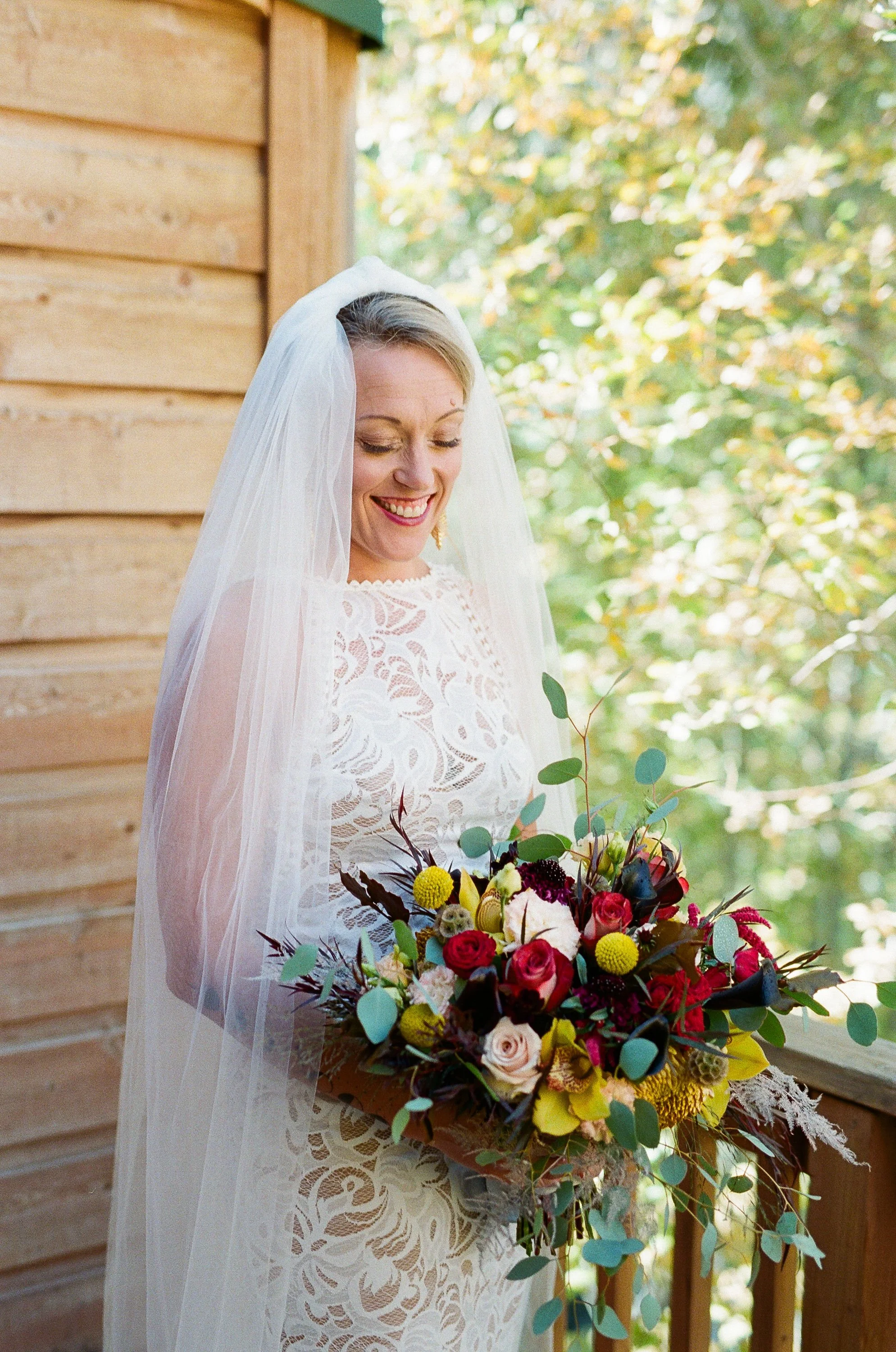 Alaska bride portrait with fall colors