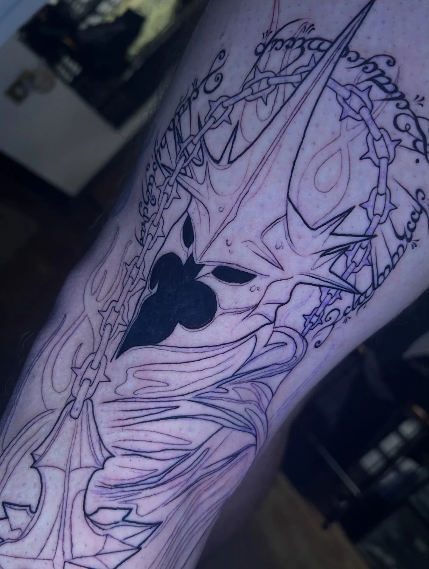 Started this Witch King piece for my end of our tattoo trade for @twincityphantom today! Can&rsquo;t wait for my turn and to continue this project🤘🏼
-
#lotrtattoo #witchkingtattoo #nazgultattoo