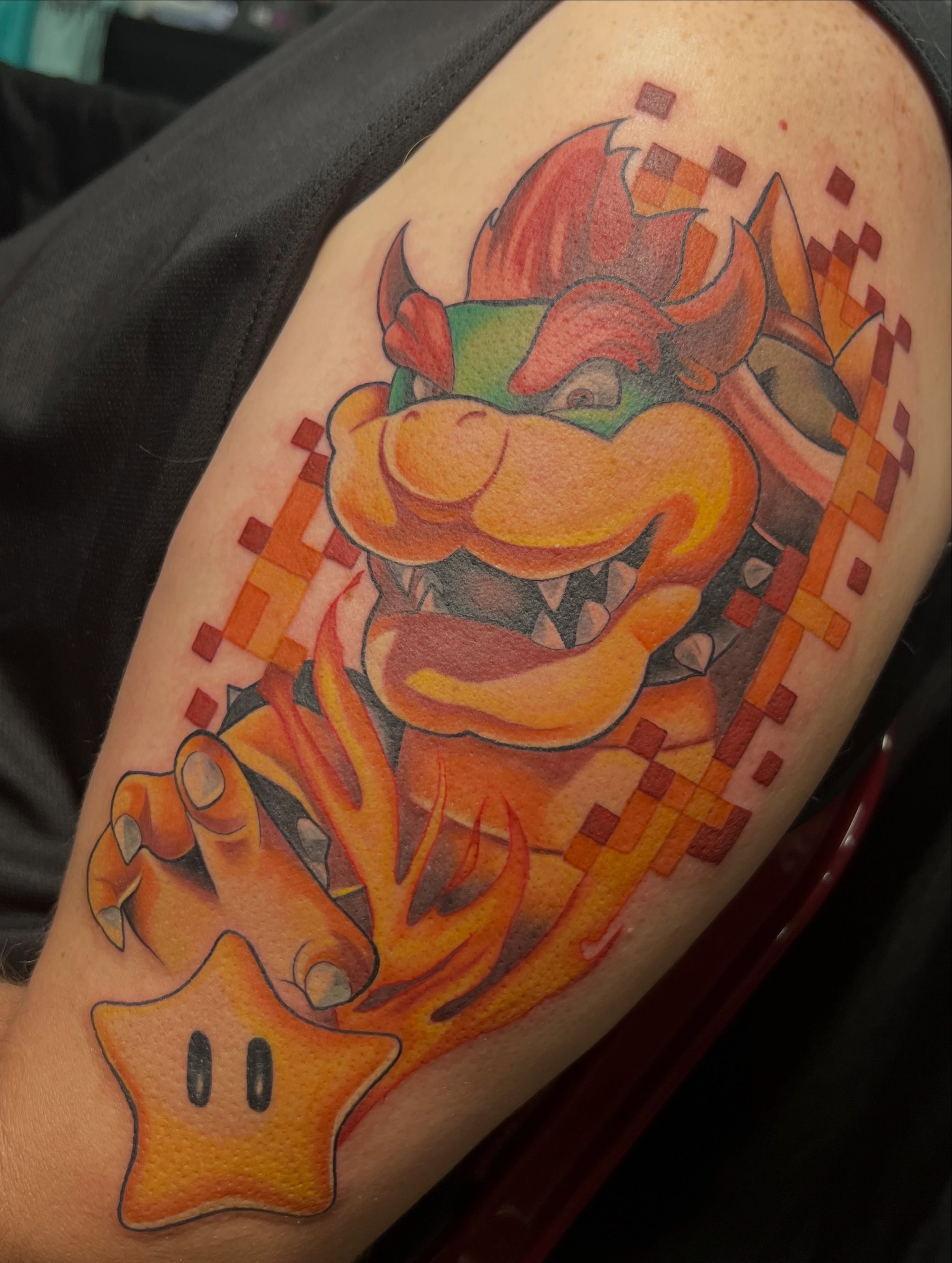 BOWSER!!🌟
For Jermey at day 3 of three @greatnorthtattoofest !
We snagged 3rd place medium color for Sunday! 
Bowser has always been my favorite Nintendo character, if he is a playable character I am picking him! So when Jermey reached out to get th