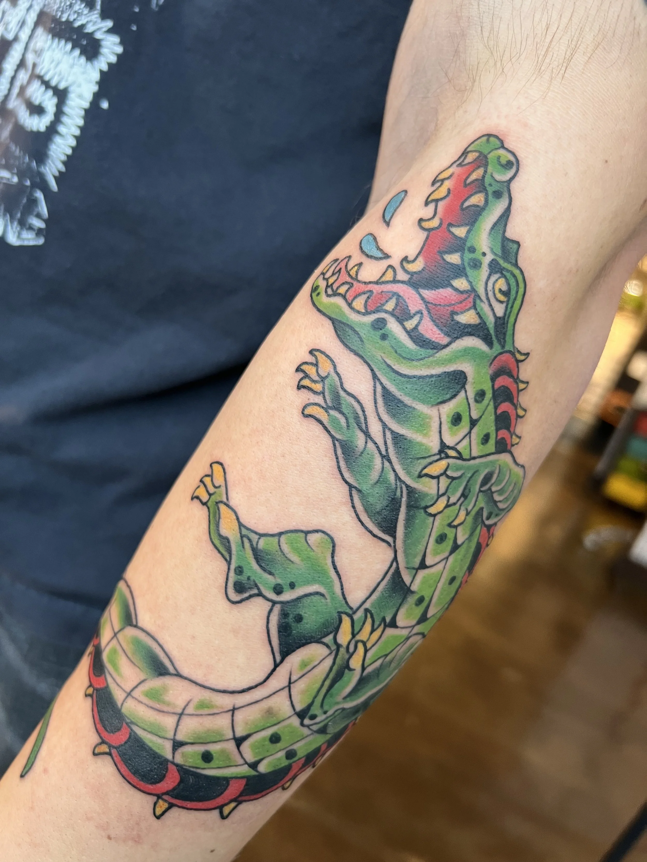 American Traditional Alligator Tattoo
