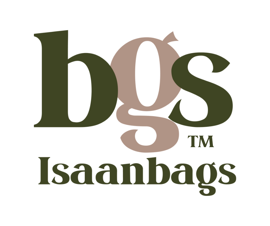 Logo for Issaanbags featuring the initials 'bgs' with an abstract background element, and the words 'Issaanbags' below.