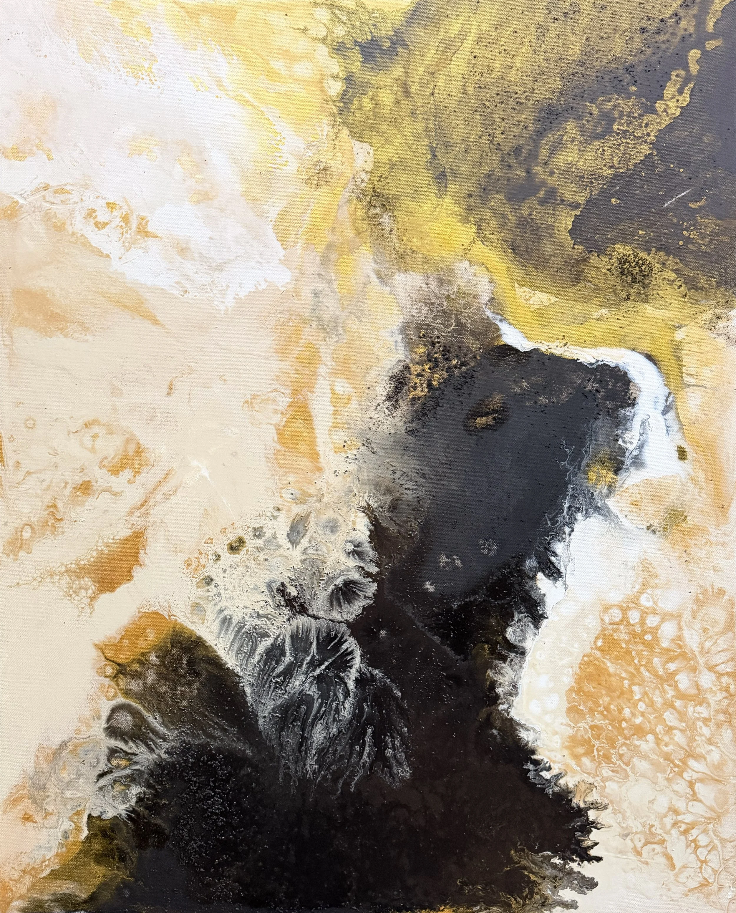 Victoria Charters | “Riparian 001” | acrylic & household paint, coffee & coffee grounds on canvas | 30’' x 24” x .75"