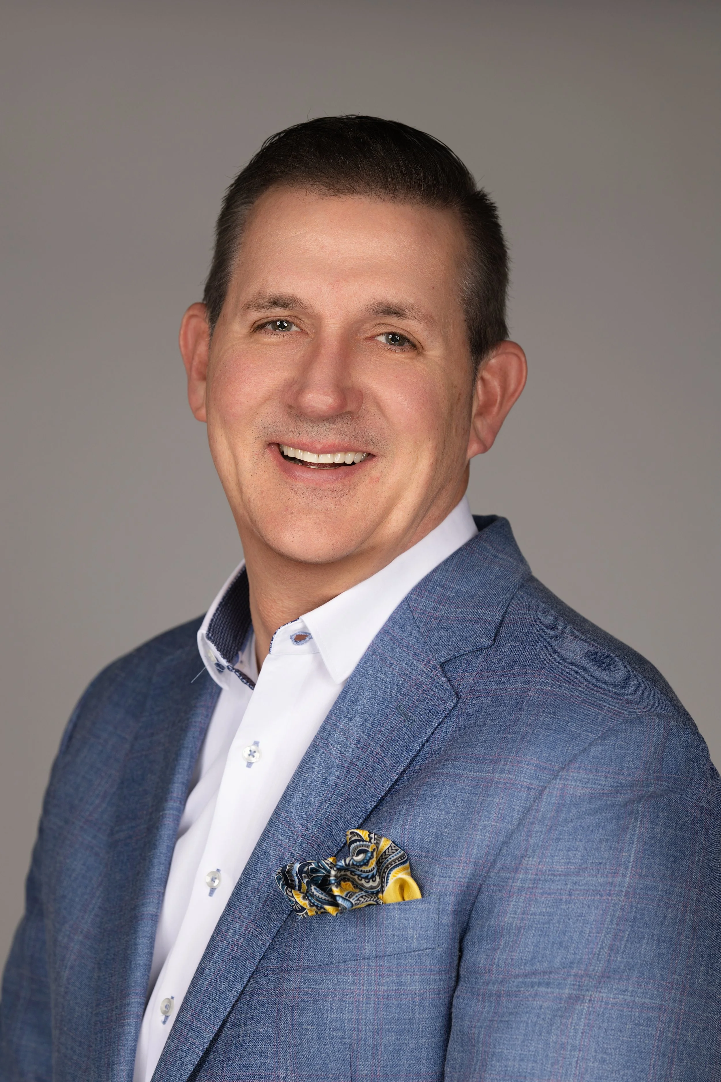 Modern Business Headshot with Blue Blazer and Pocket Square | Memphis Photographer