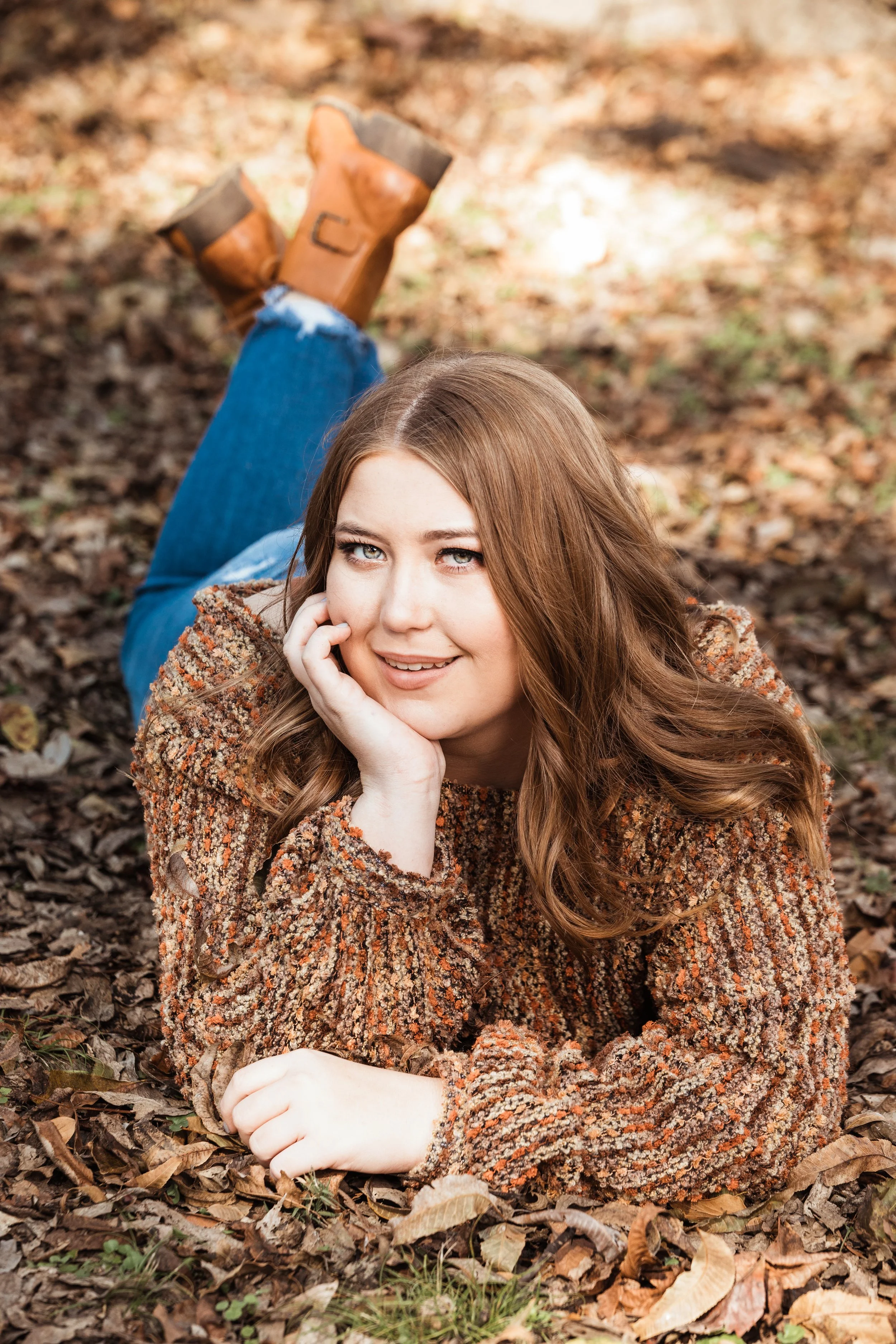 Senior Portrait Close Up Memphis TN Caitlyn Fall Leaves Session
