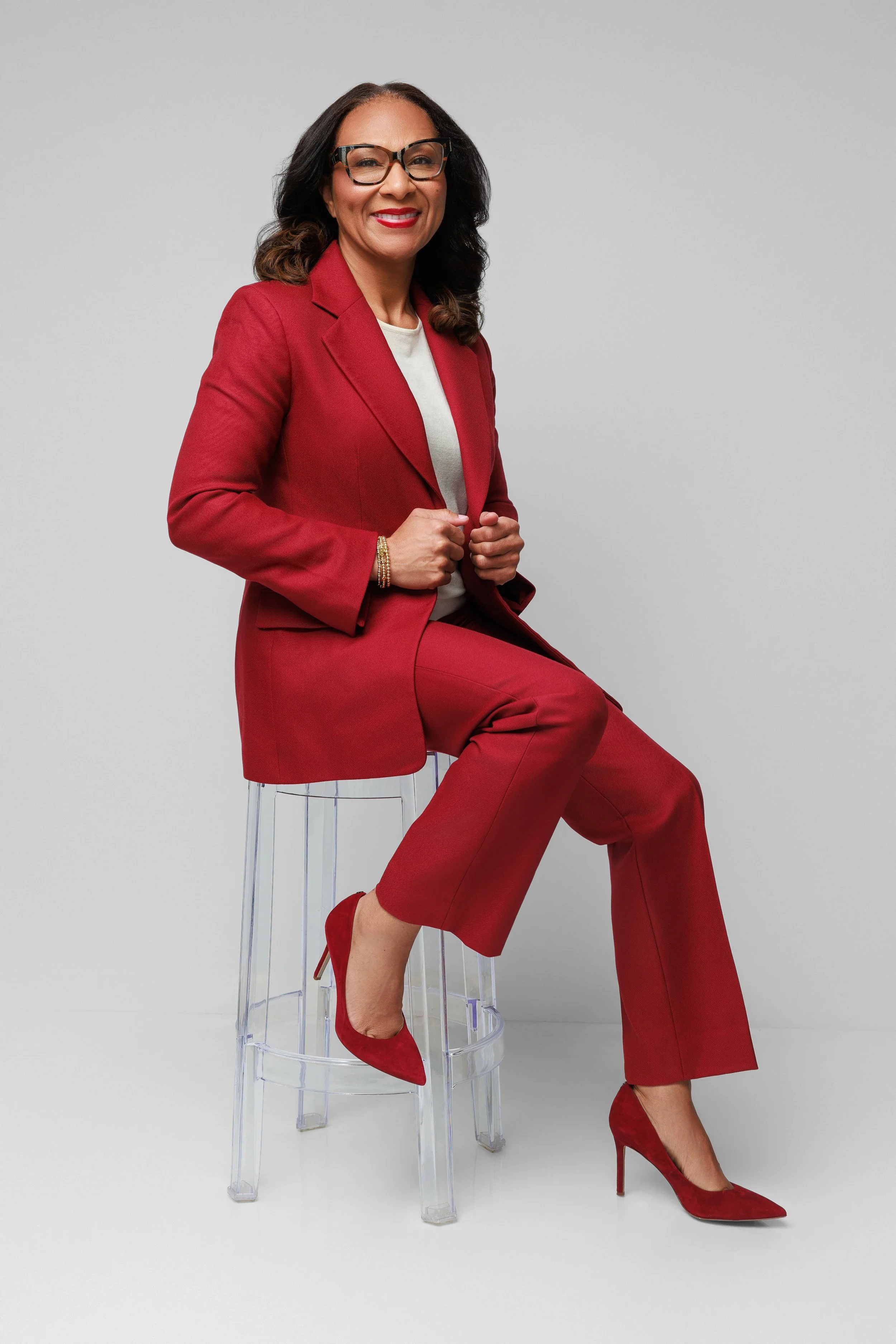 Bold Red Suit Professor Branding Headshot Memphis TN