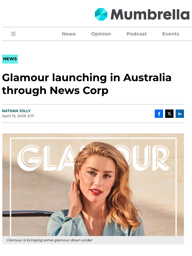 Glamour Magazine launch into into Australia