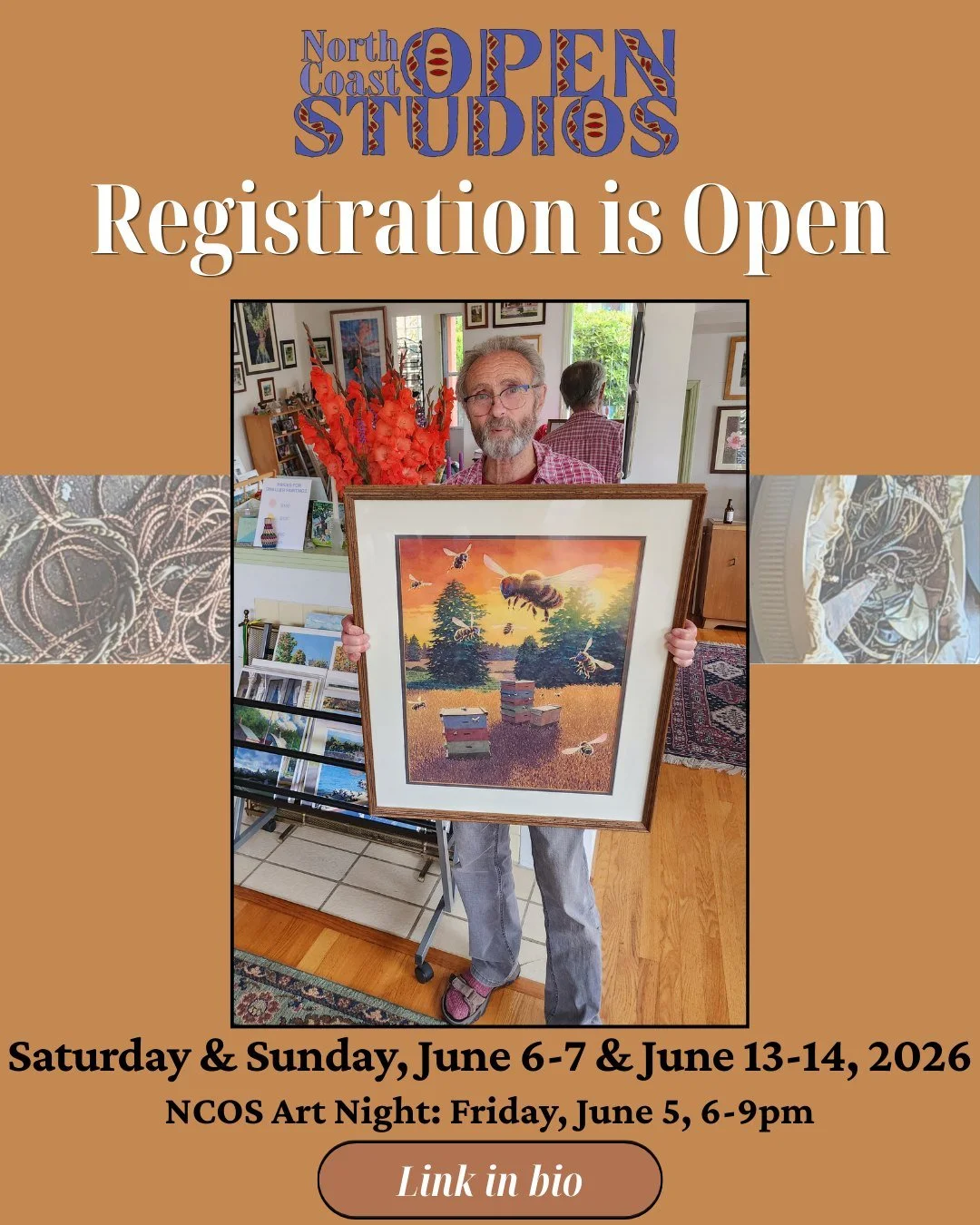 Registration is Open for North Coast Open Studios 2026! Welcome, Arcata painter Alan Sanborn, to this year's event! 

NCOS 2026 takes place Saturday &amp; Sunday, June 6-7 &amp; June 13-14 from 10am-5pm, with NCOS Kickoff Art Night on Friday, June 5,