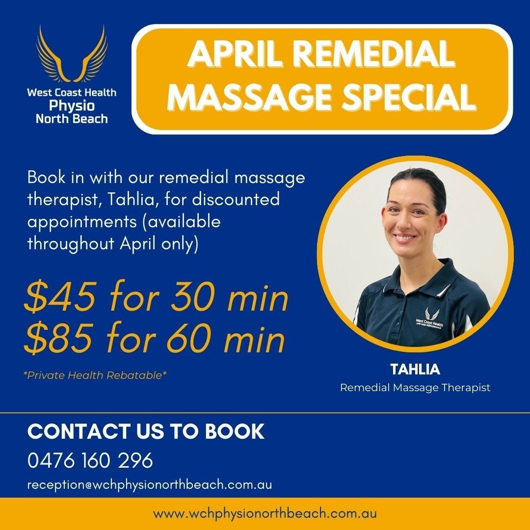 Keep Calm...have a Massage 💆⁠
⁠
✨ Only 10 days left in April to treat yourself to our discounted remedial massage therapy sessions at our North Beach clinic. ⁠
⁠
Book in with Tahlia for a rejuvenating massage experience that will help you relax and 