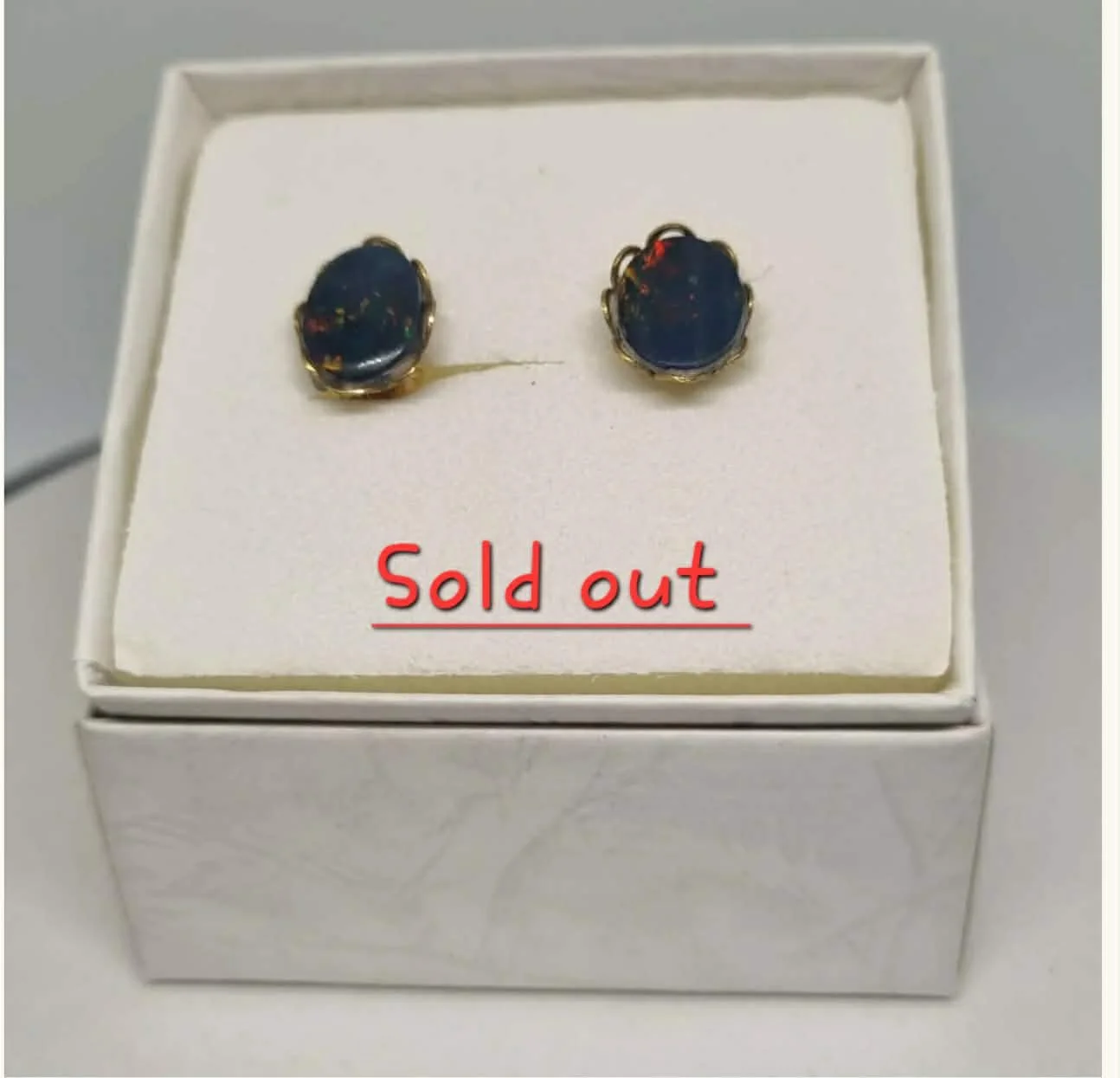 Earrings Australian Doublet Opal 9 ct Yellow Gold (Total Weight: 1.2 gram)  Opal Size: 9 mm x 7 mm,  0.9 cm x 0.7 cm)