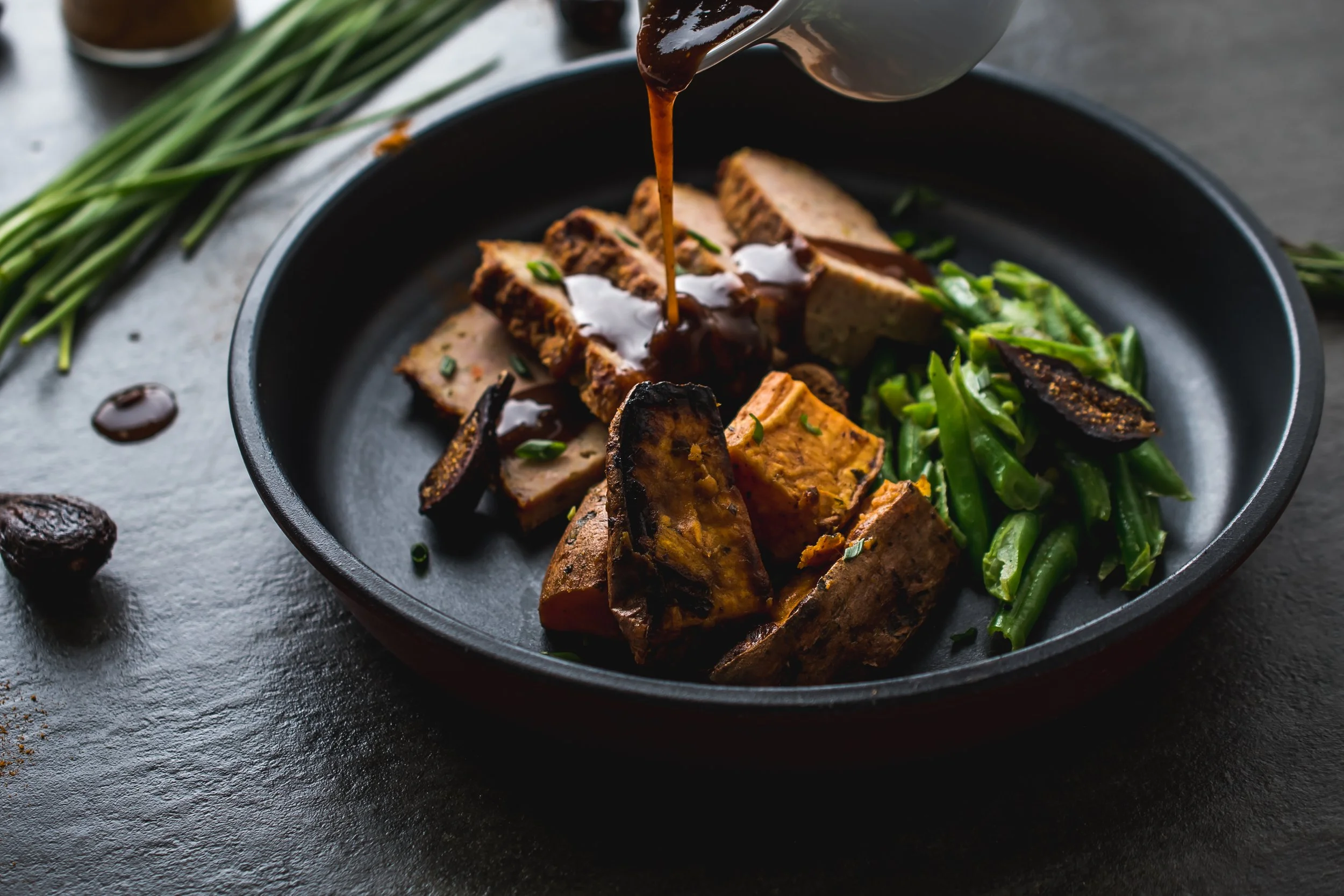  Meatloaf with roasted vegetables and gravy.   