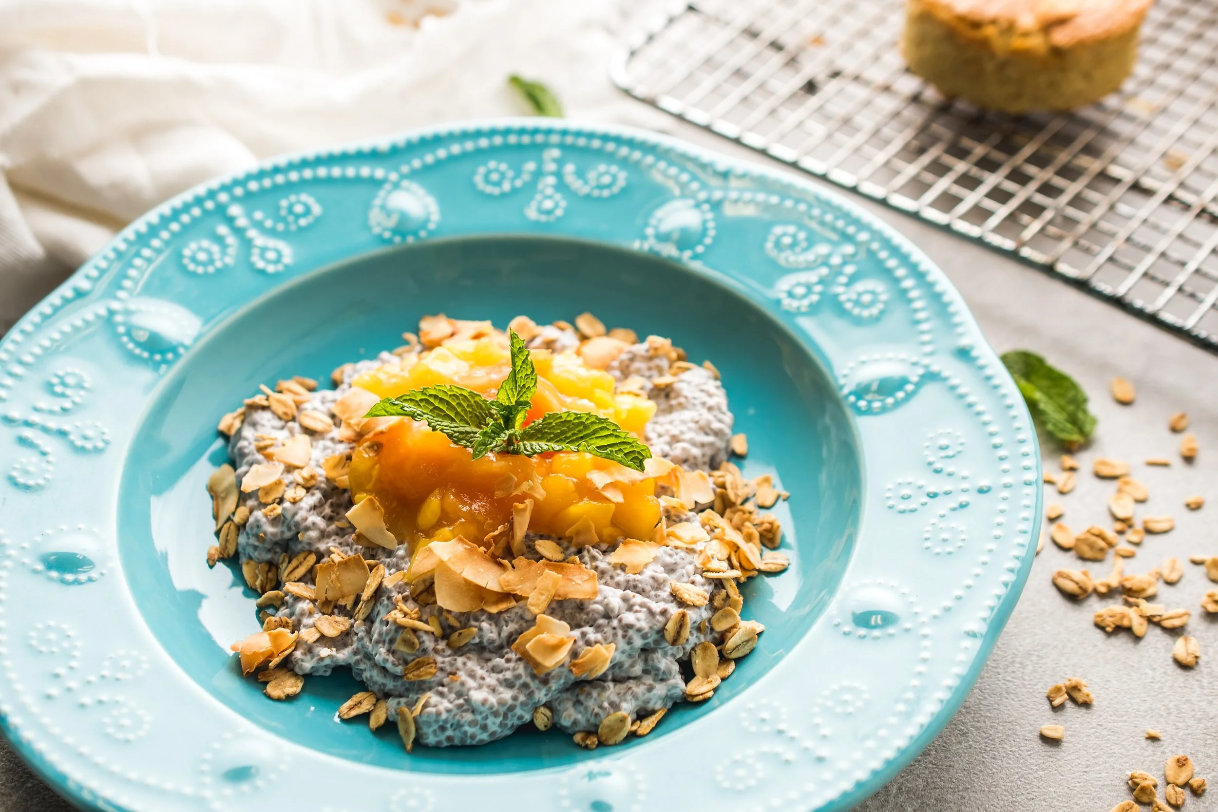  A breakfast dish featuring peaches.   