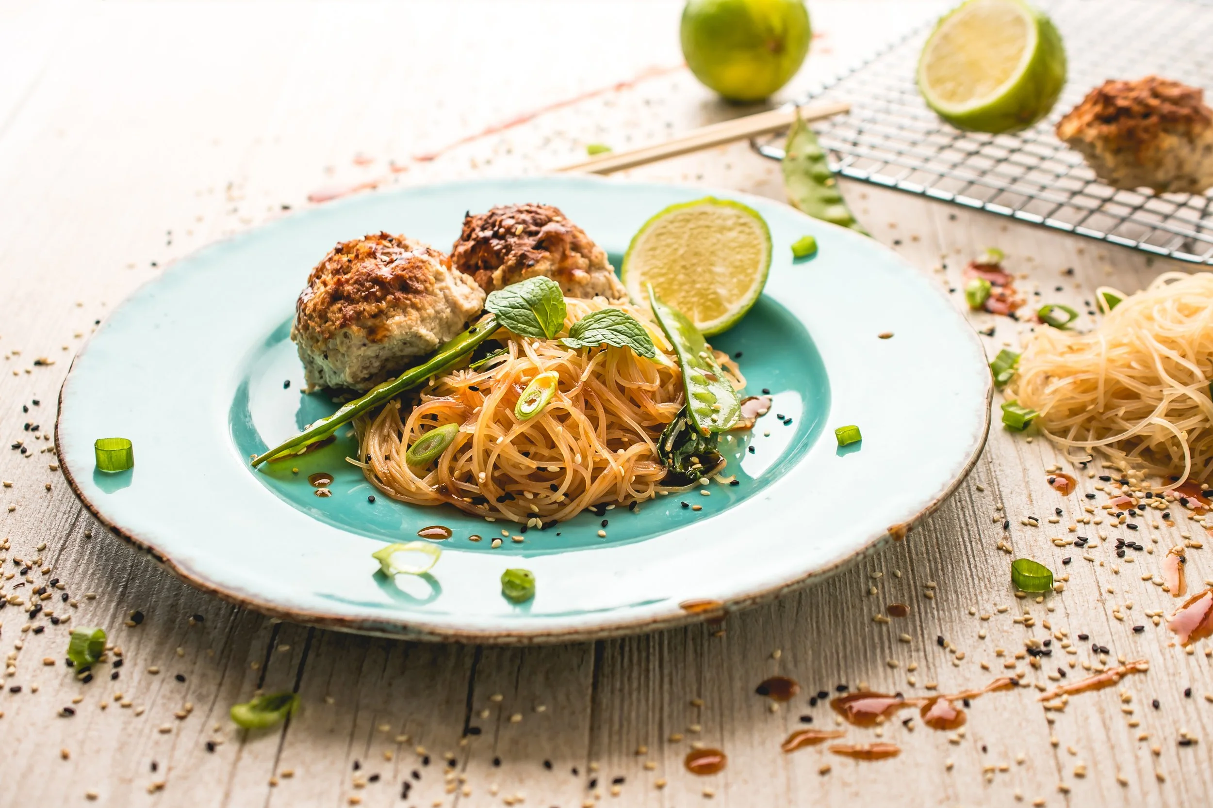  Glass noodles with turkey meatballs.   