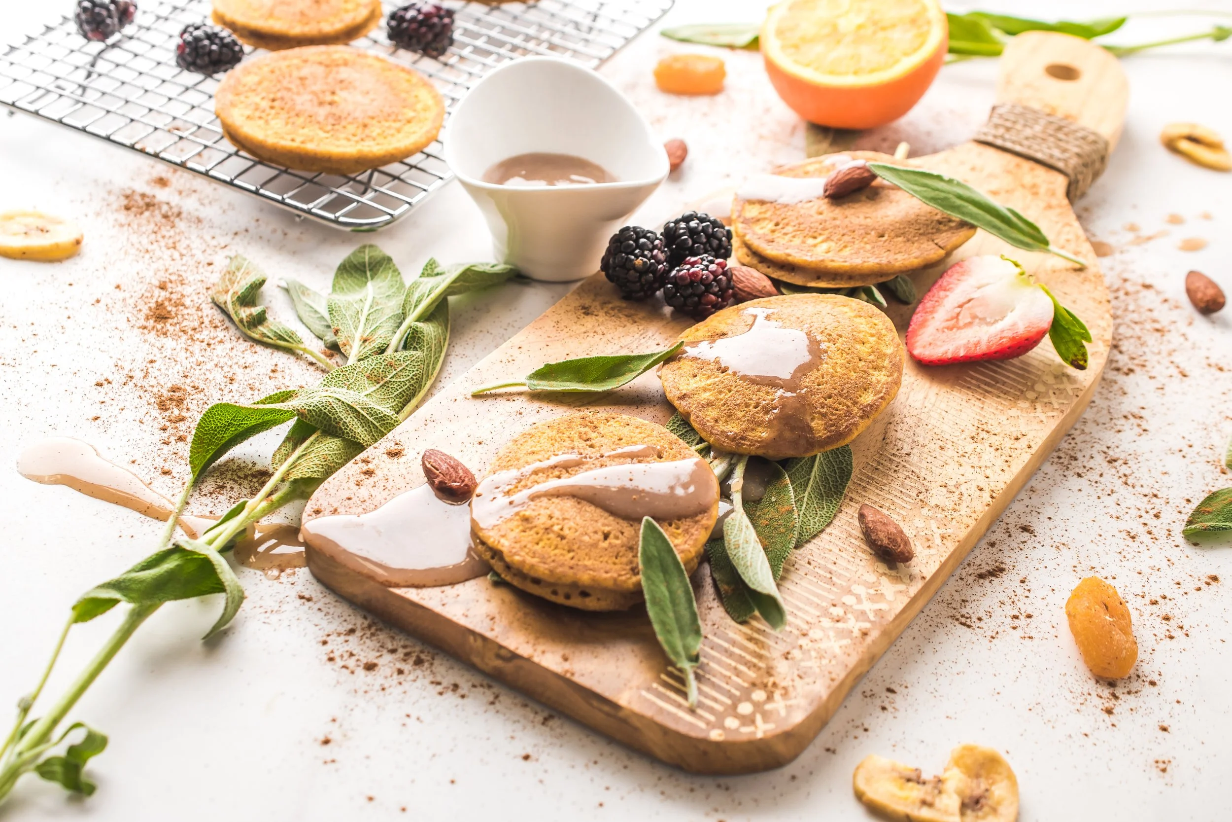  Pancakes served with cinnamon syrup.   