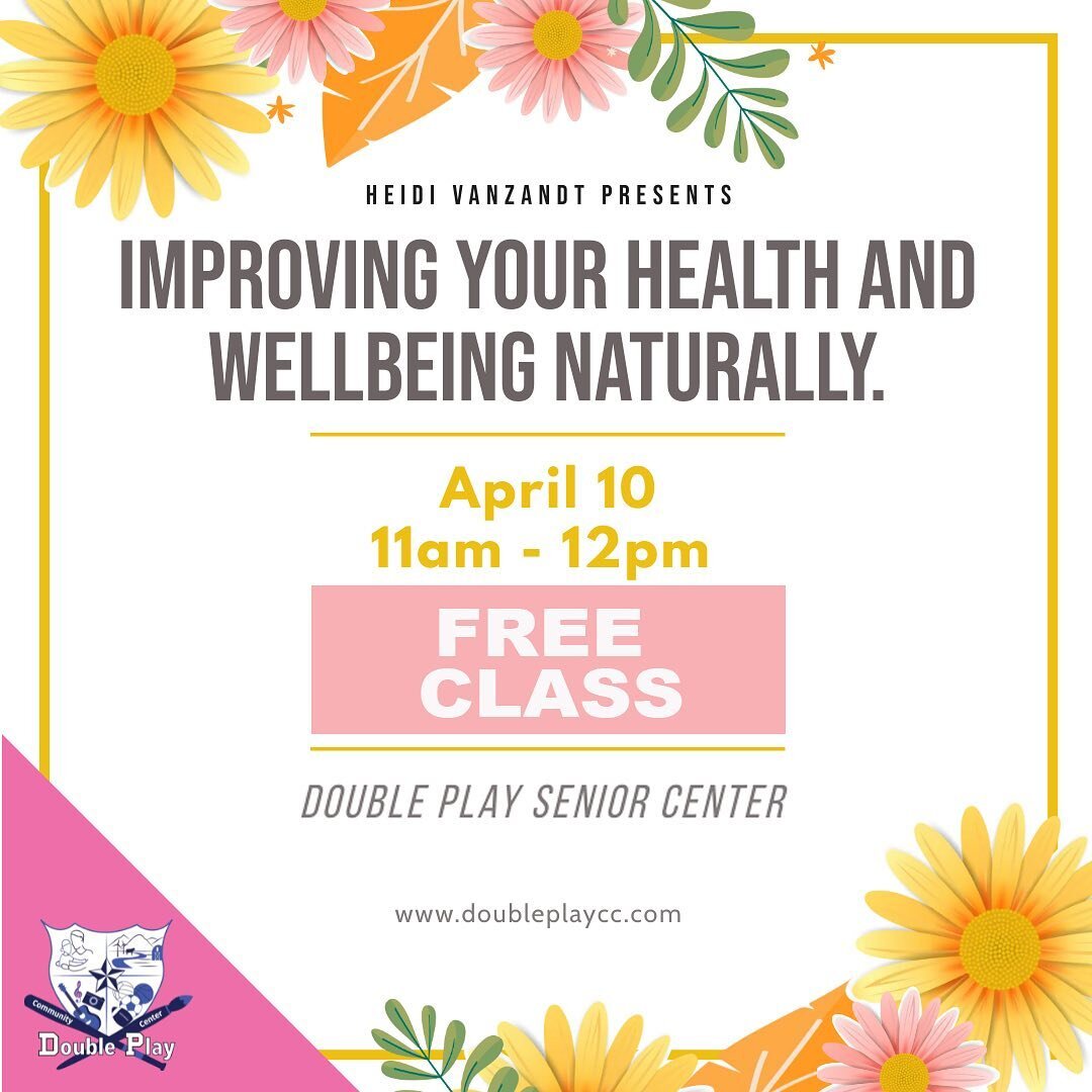 FREE CLASS APRIL 10!  Come join Heidi VanZandt, breast cancer survivor, as she shares how you too can heal from major illness, naturally.  Register online for FREE!

#doubleplay #doubleplaycc #doubleplaycommunitycenter #domore #learnmore #bemore #hea