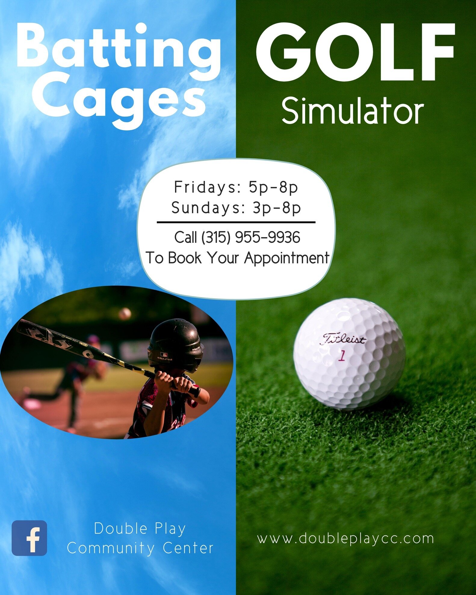 We have a 4:30pm slot open for either a batting cage or golf simulator today! 

Call (315) 376-7001 to book!