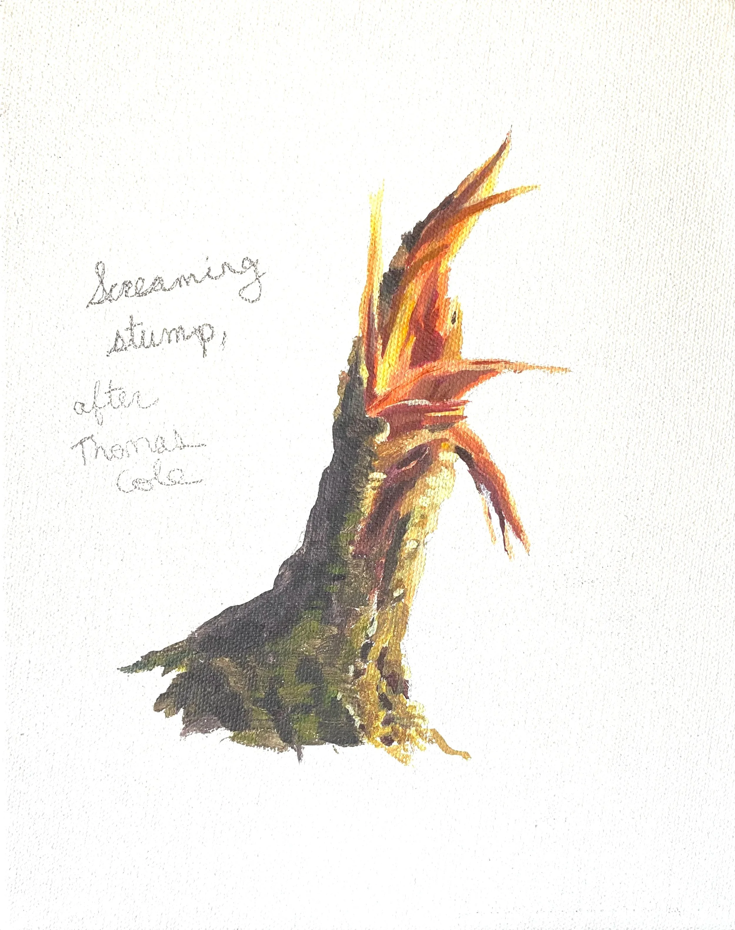 Screaming Stump, After Thomas Cole's The Oxbow, 2024. acrylic on canvas, 10 x 8 in. 
