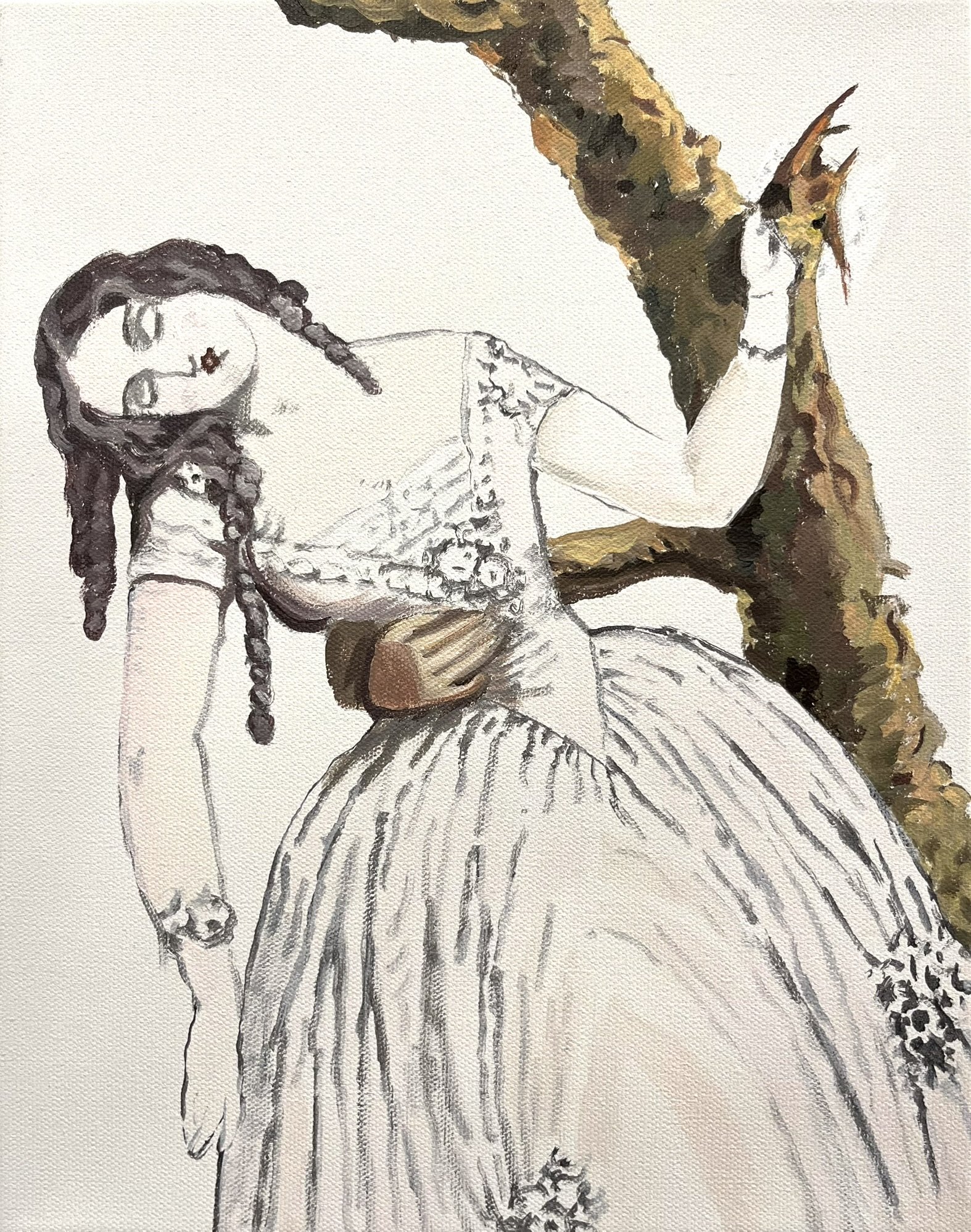 Collapsing Woman 4, After Cole and Brandard, 2026. Acrylic on canvas, 14 x 11 in.