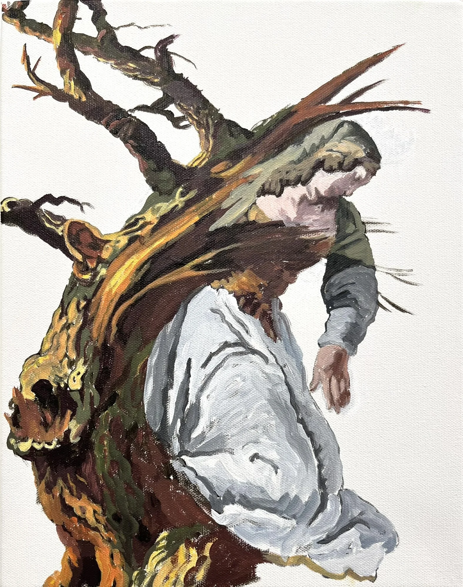 Collapsing Woman 3, After Cole and Fontebasso, 2026. Acrylic on canvas, 14 x 11 in.