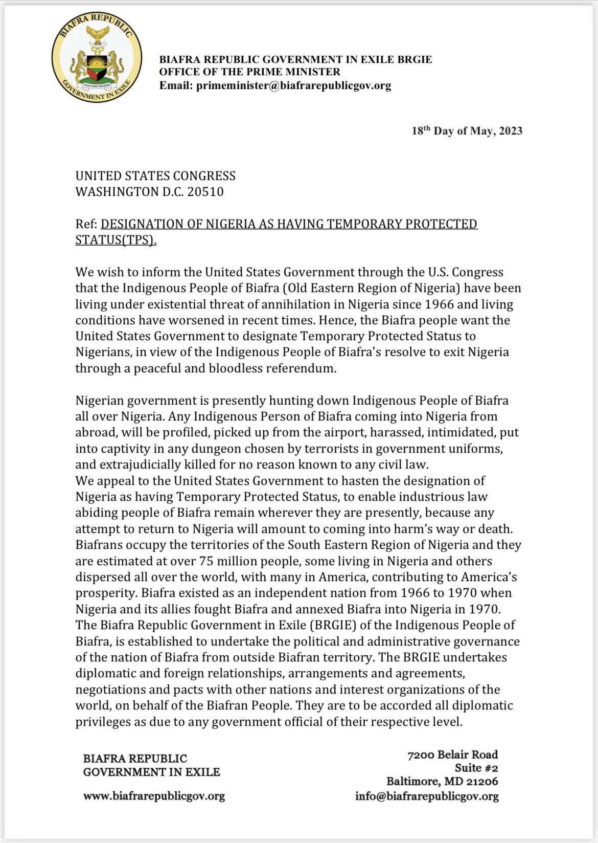 Designation of Nigerian Nationals in USA as Having Protected Status