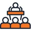 speaker at podium with audience in front icon
