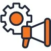 gear with megaphone next to it icon
