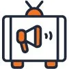 tv with a megaphone over it icon