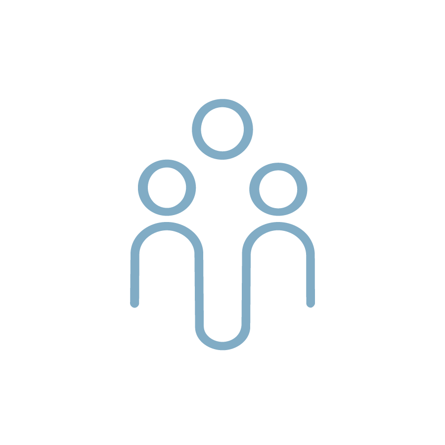 Icon of a stethoscope with three connected circles at the top representing medical connections.