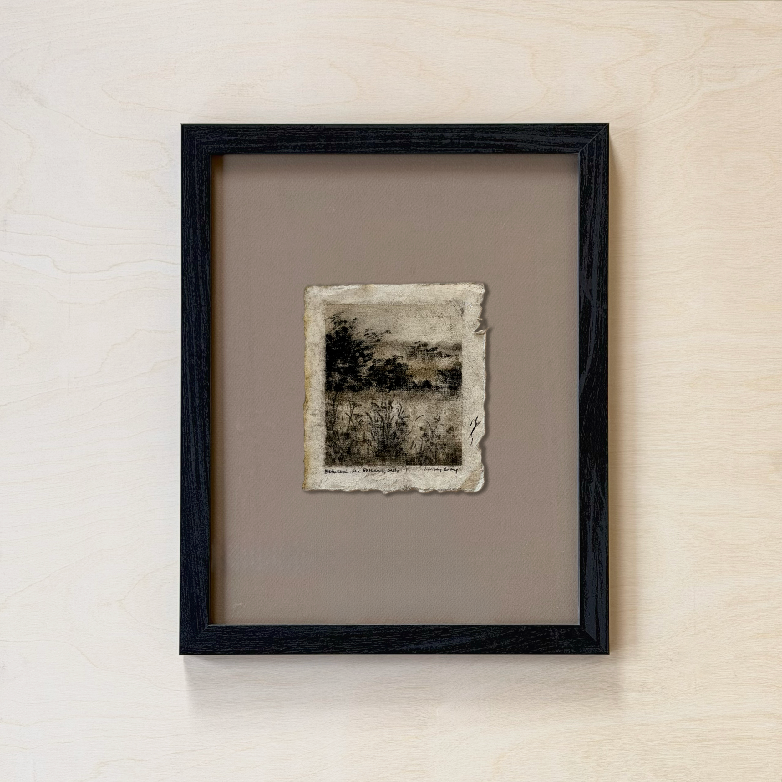 LinseyGray_PaperStudies-BetwTheBalsamsI-I_FrameOpt-Black+Tan.png