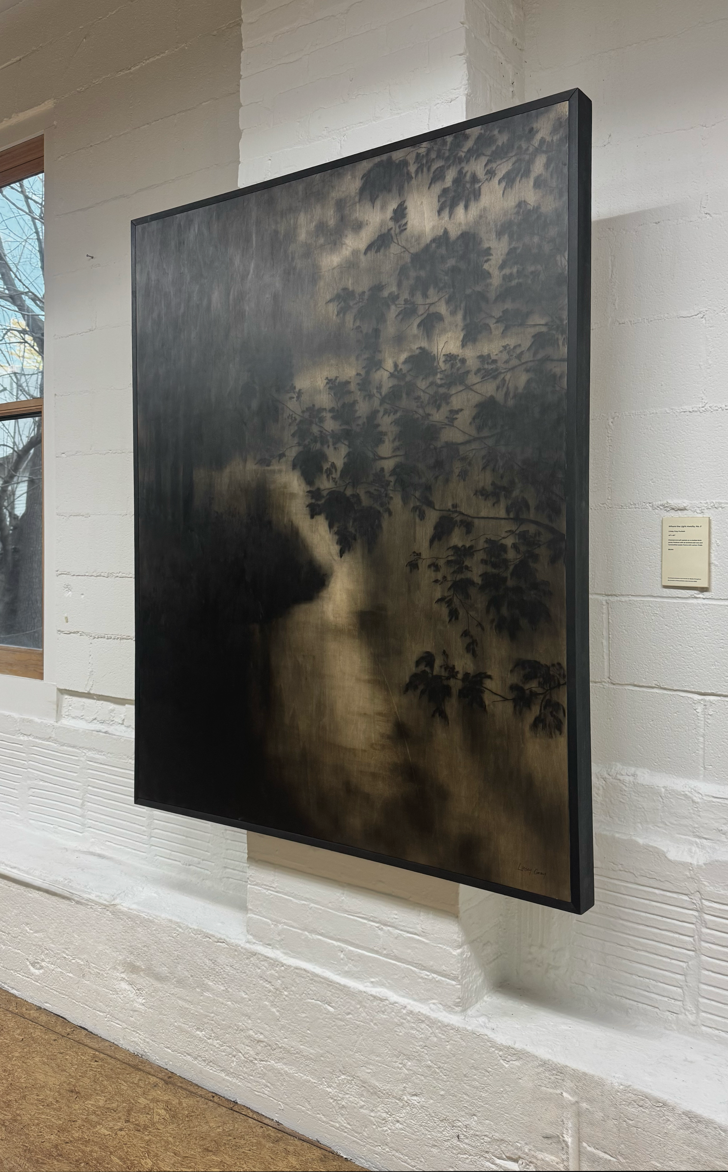 LinseyGray_OriginalArtwork_CharcoalOnWood-BreatheNowExhibition2025-WhereTheLightAwaits-NoII48x60-ehibit2.png