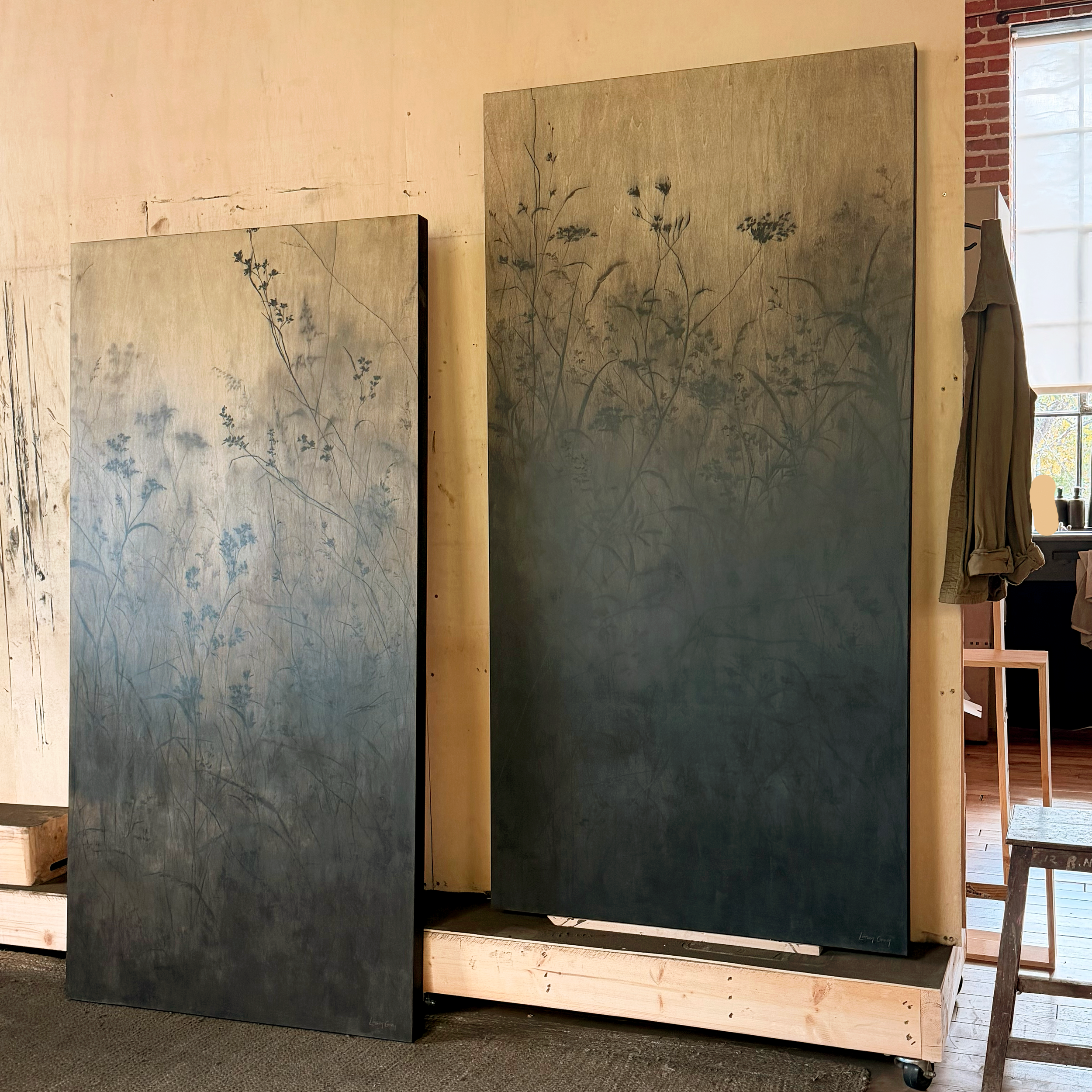 LinseyGray_OriginalArtwork-CharcoalPastelonWood_EndofAugustNoI+NoII-pair.png