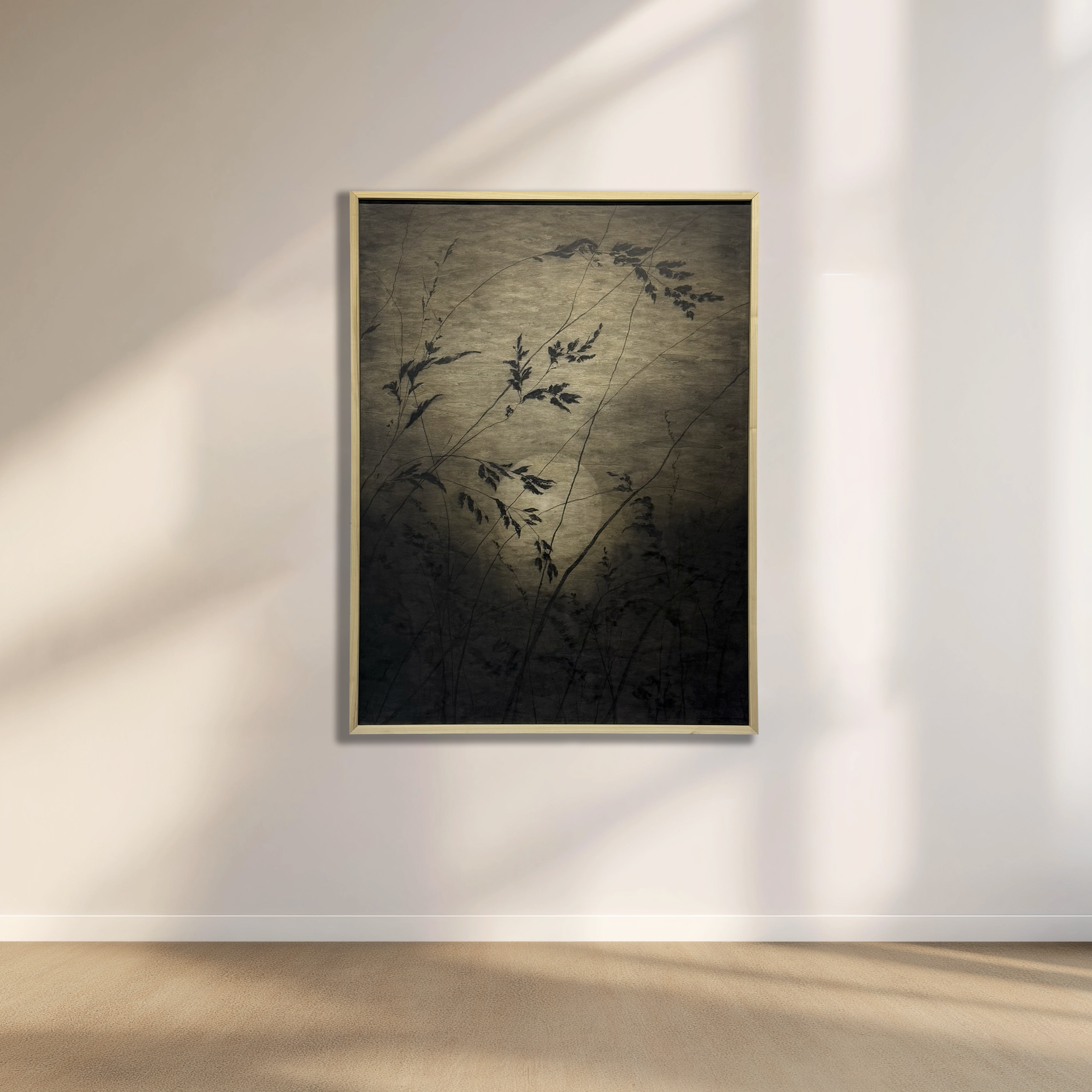 LinseyGray_OriginalArtwork_CharcoalOnWood-BreatheNowExhibition2025-WhereMorningMeetstheDew36x48-wall.png