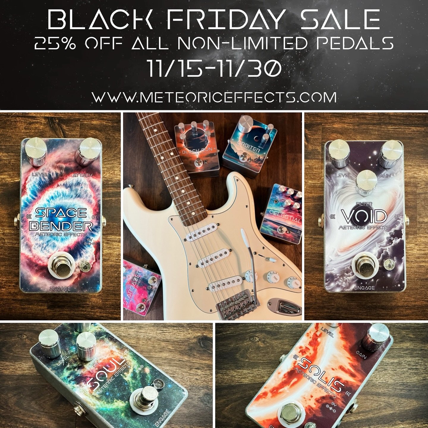 Our Black Friday Sale is running through the end of the month! Save 25% off all non limited edition pedals in our standard shop and Foundry, and be sure to get your orders in by December 11th to guarantee delivery in the US before Christmas!

www.met