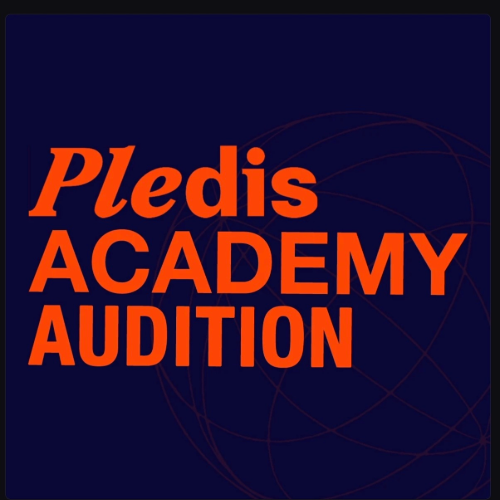 Pledis Academy Audition logo with orange text on a dark background
