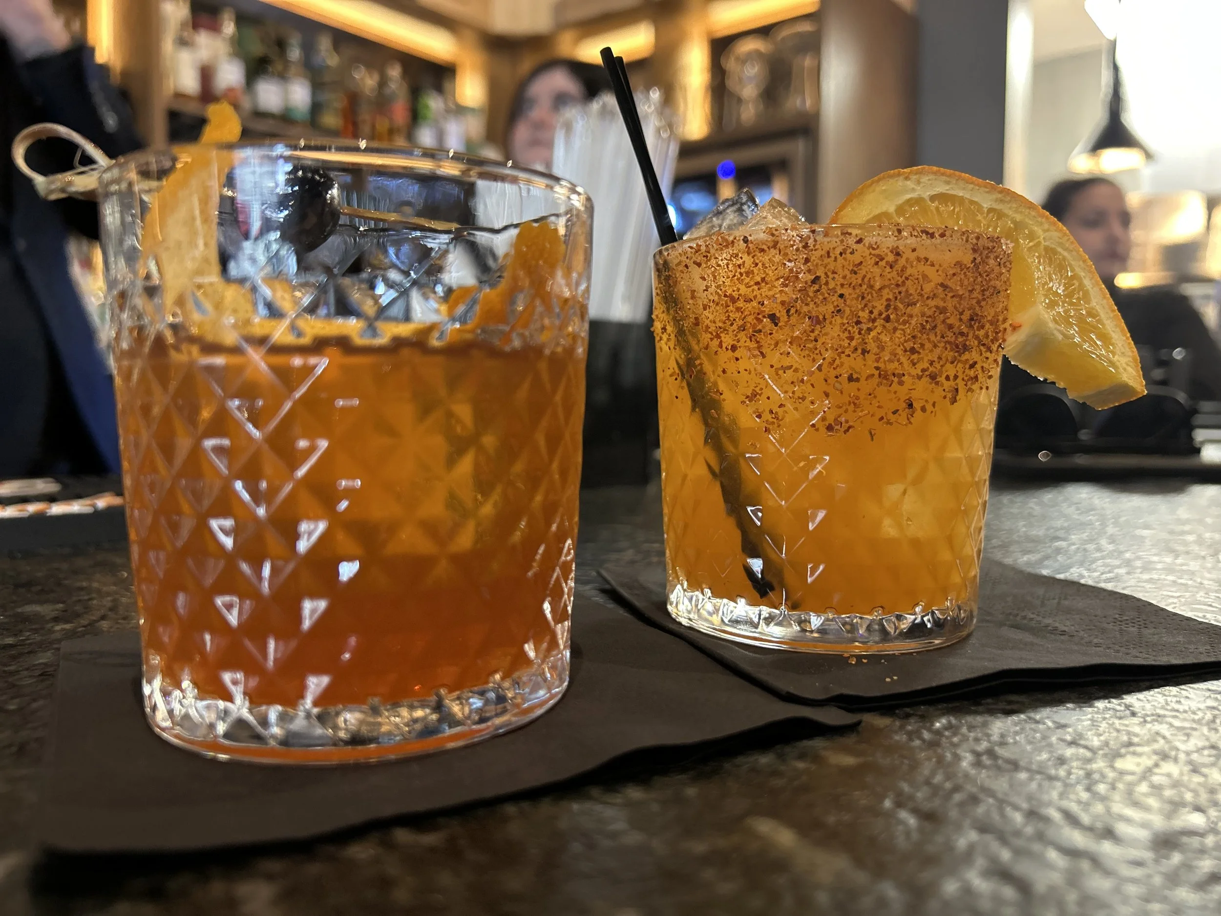 Check out these tasty libations created by Bartender Jess using Doc's infused honeys. On the left is Doc's old Fashioned and Doc's Spicy Margarita on the right. Tell Jess the Beekeeper sent you!
