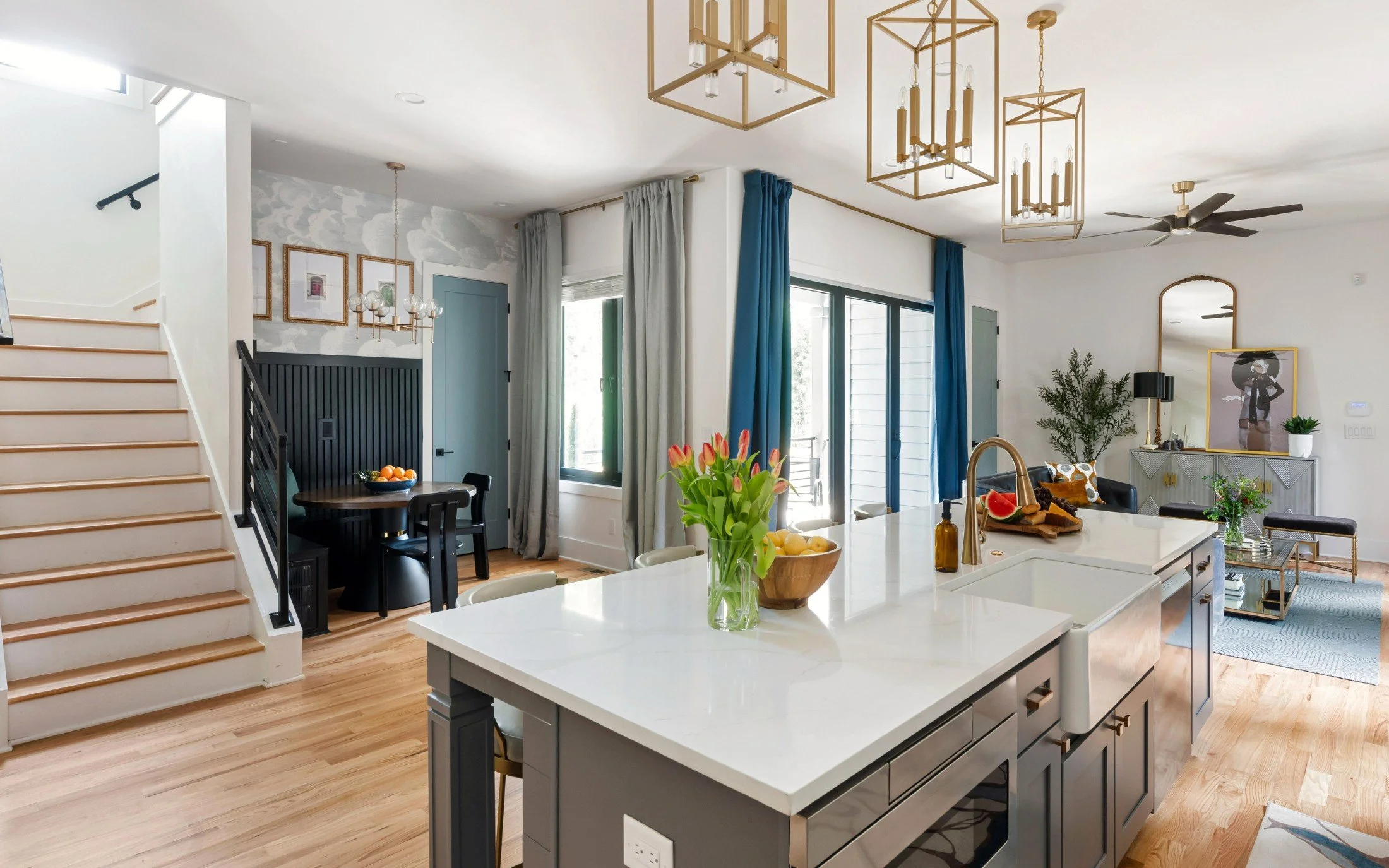 Monument Avenue kitchen opening into living and dining space