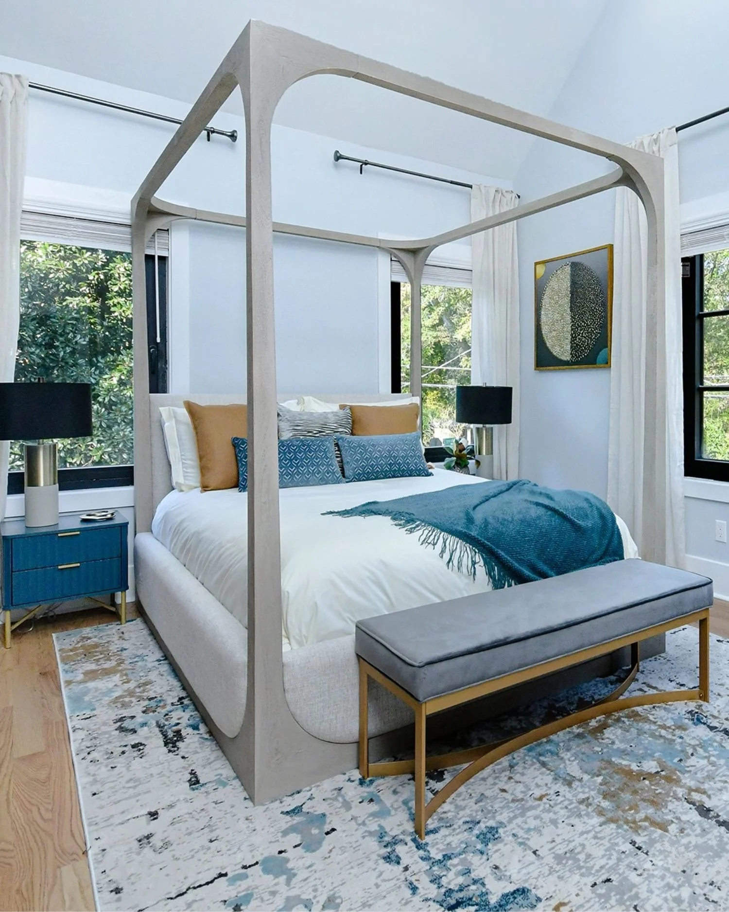 Refined bedroom with layered textures and structured detailing by Coco Hill Design Studio