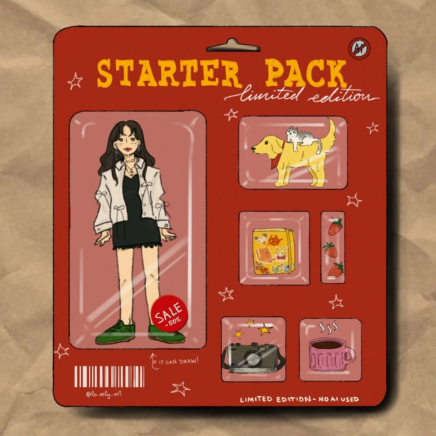 Hopping on the &lsquo;Starter pack&rsquo; trend, AI free. This was really fun to do :p 
.
.
.
.
#starterpacknoai #starterpack #noai #illustration #illustrated #artist