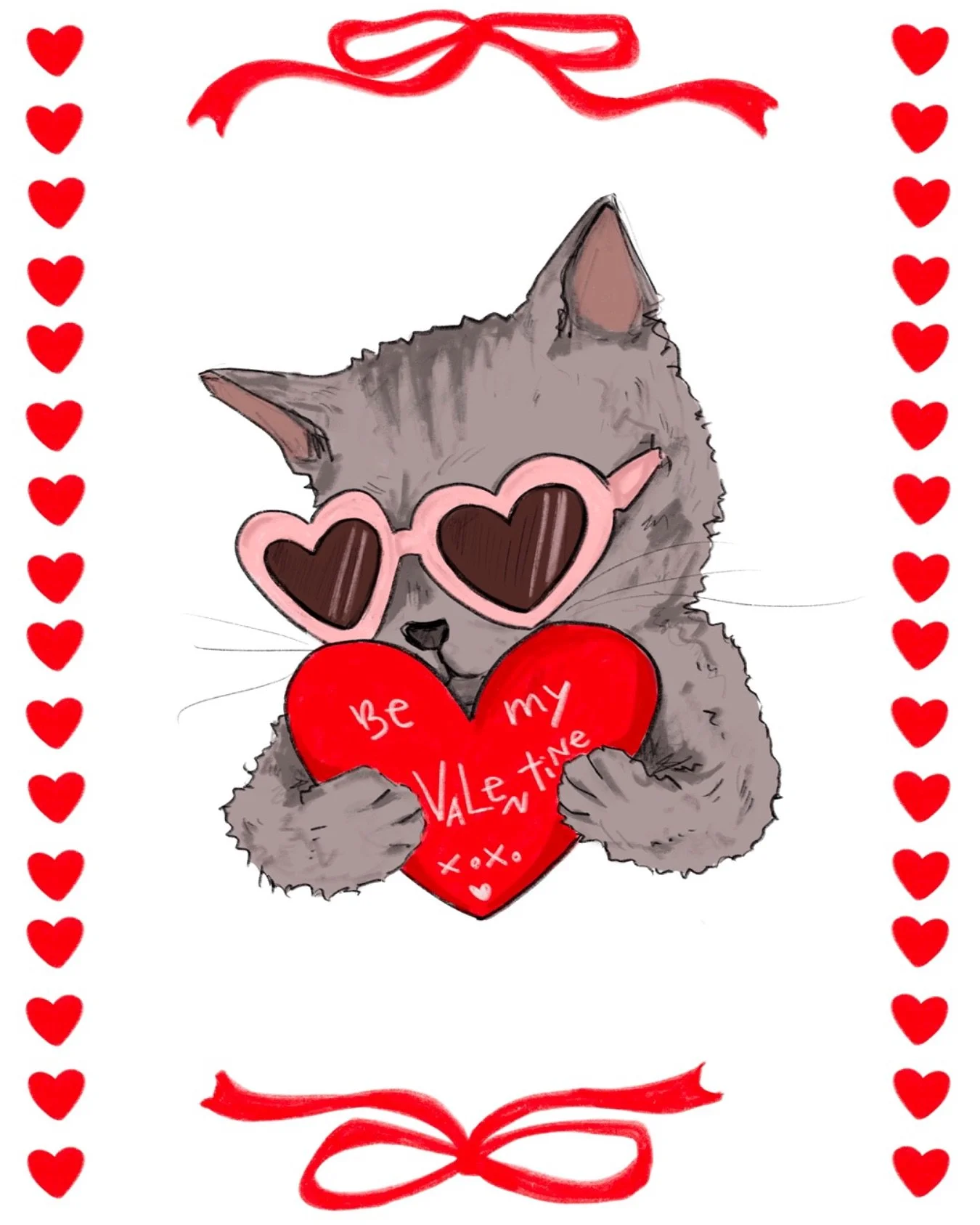 Happy Valentine&rsquo;s to you all !! &lt;3 
.
.
.
.
.
#illustration #illustrator #postcard #print #valentines #cat #freelance #artsy #xoxo #kitty #lovelyart #coquette