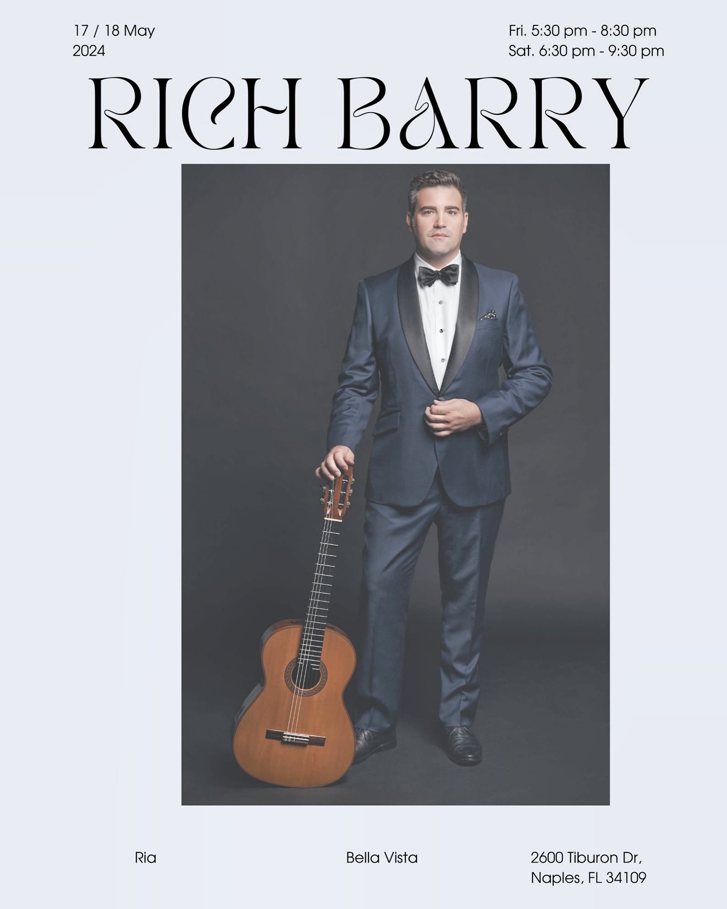 Tonight I am playing at Ria and tomorrow at Bella Vista @ritzcarltonresortsofnaples #livemusic #guitar #guitarist #naples #livemusicnaples #classicalguitar #music