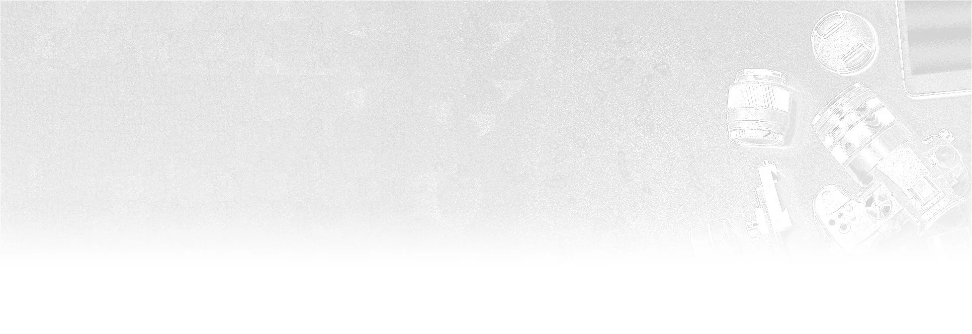 A light gray background with outlines of camera lenses, a camera, and an electronic device on the right side.